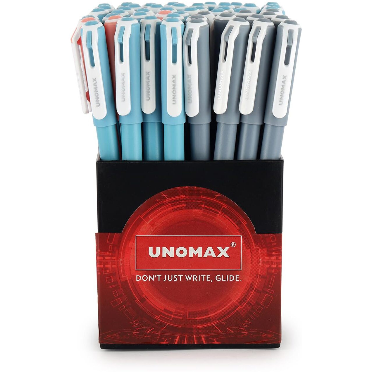 Unomax GELTRON POP Gel Pens Set of 50 (Assorted) (35 Blue/ 12 Black / 3 Red) | Vibrant Pastel Colors | Precision 0.6mm Tip | Waterproof Ink Technology | Perfect for Professionals, Students, Artists