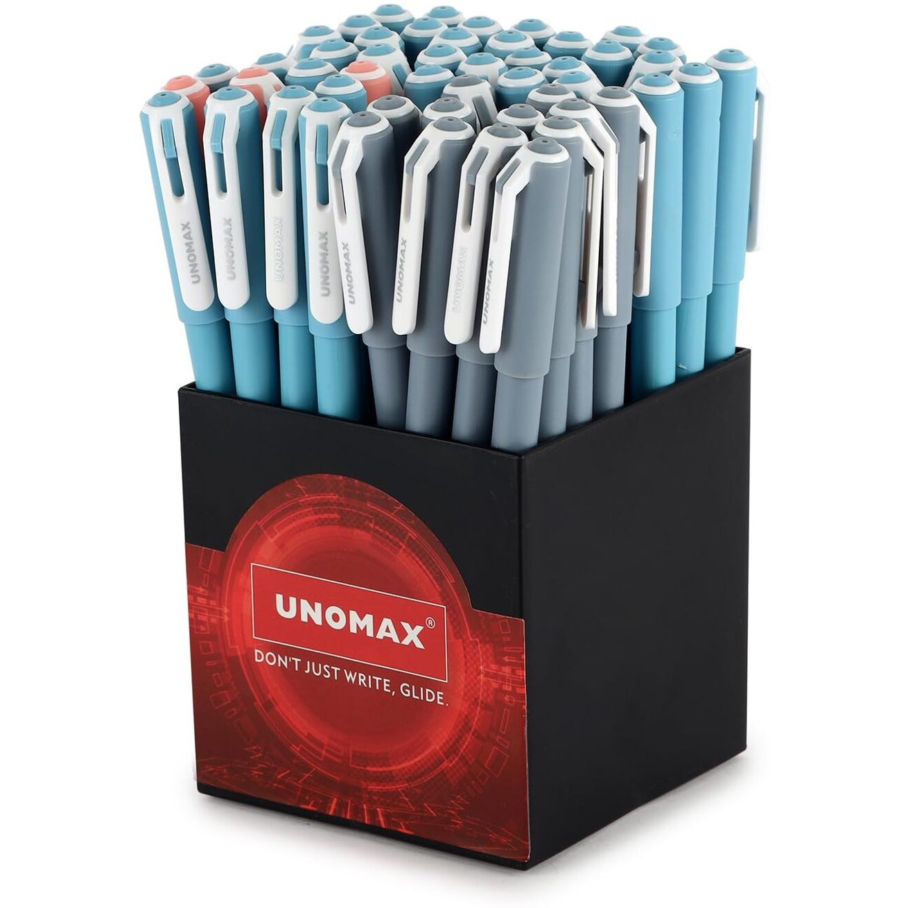 Unomax GELTRON POP Gel Pens Set of 50 (Assorted) (35 Blue/ 12 Black / 3 Red) | Vibrant Pastel Colors | Precision 0.6mm Tip | Waterproof Ink Technology | Perfect for Professionals, Students, Artists