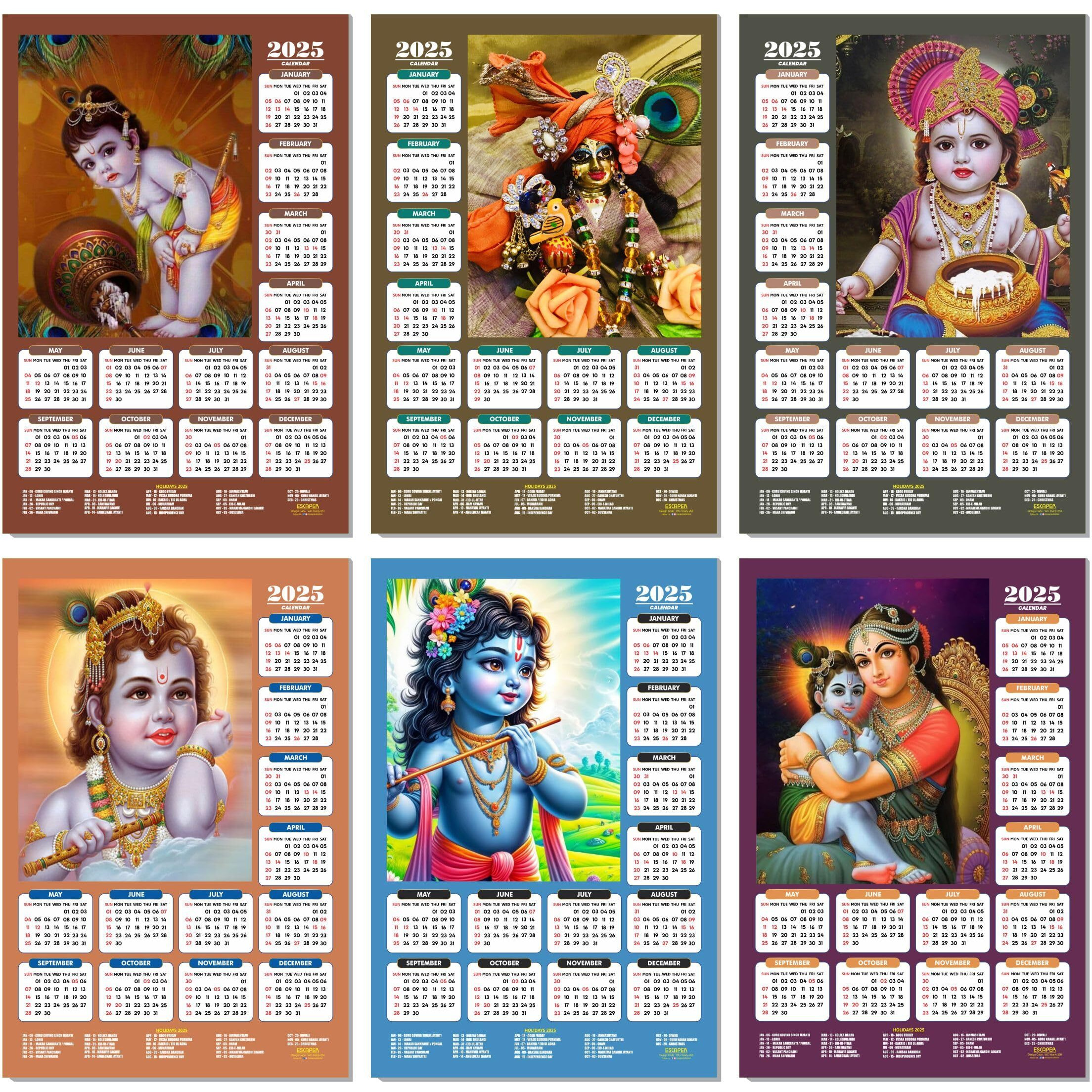 ESCAPER Shree Krishna Wall Calendar 2025 (45 x 30 cm) - Radha Krishna Wall Decor, Laddu Gopal Photo, Bal Krishna Wall Calendar 2025, Religious Wall Calendar 2025, Bal Gopal Photo