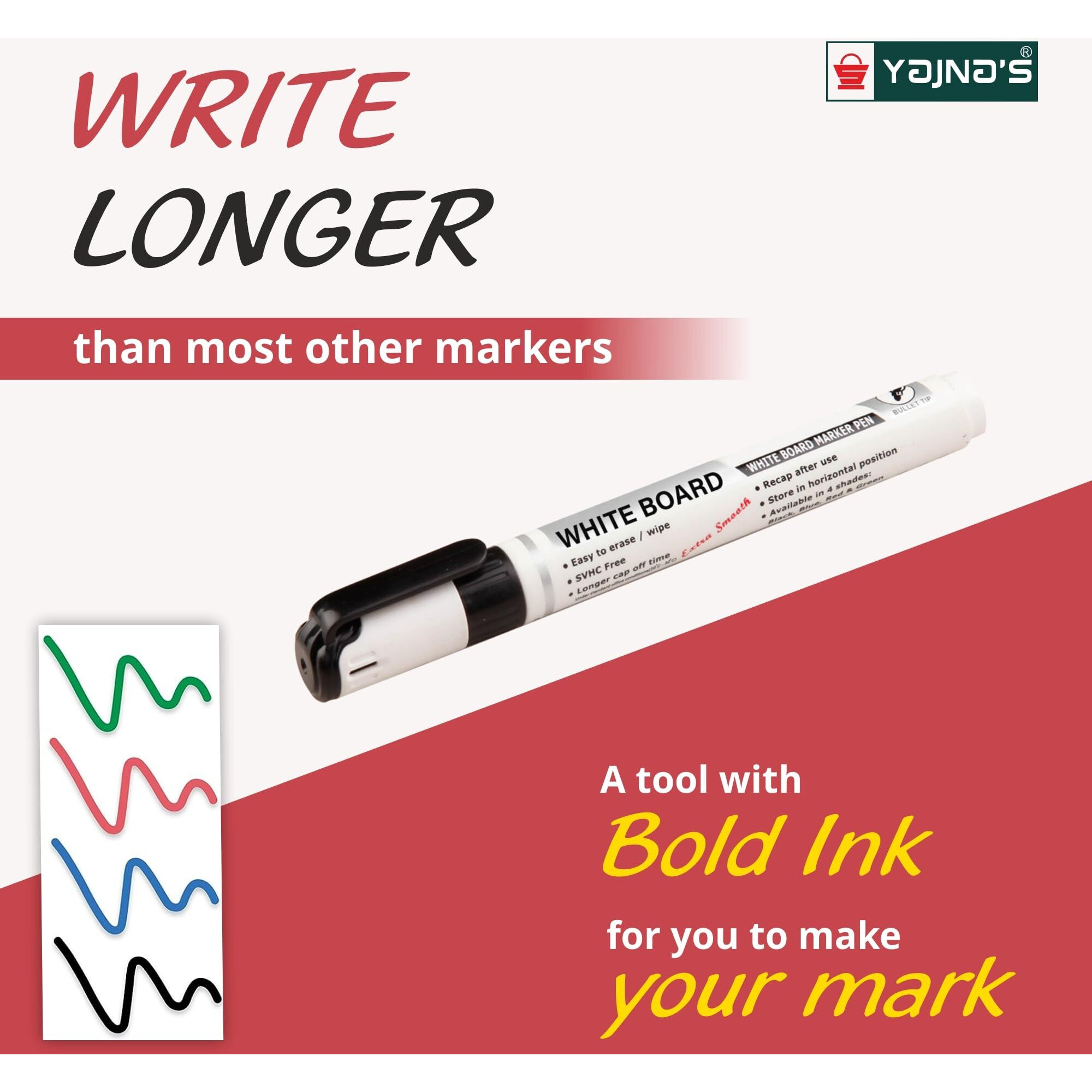 YAJNAS Whiteboard Markers  Assorted Ink Colours Markers for School & Office Stationery Items Markers, Set of 10 (Black-5 & Green-5)
