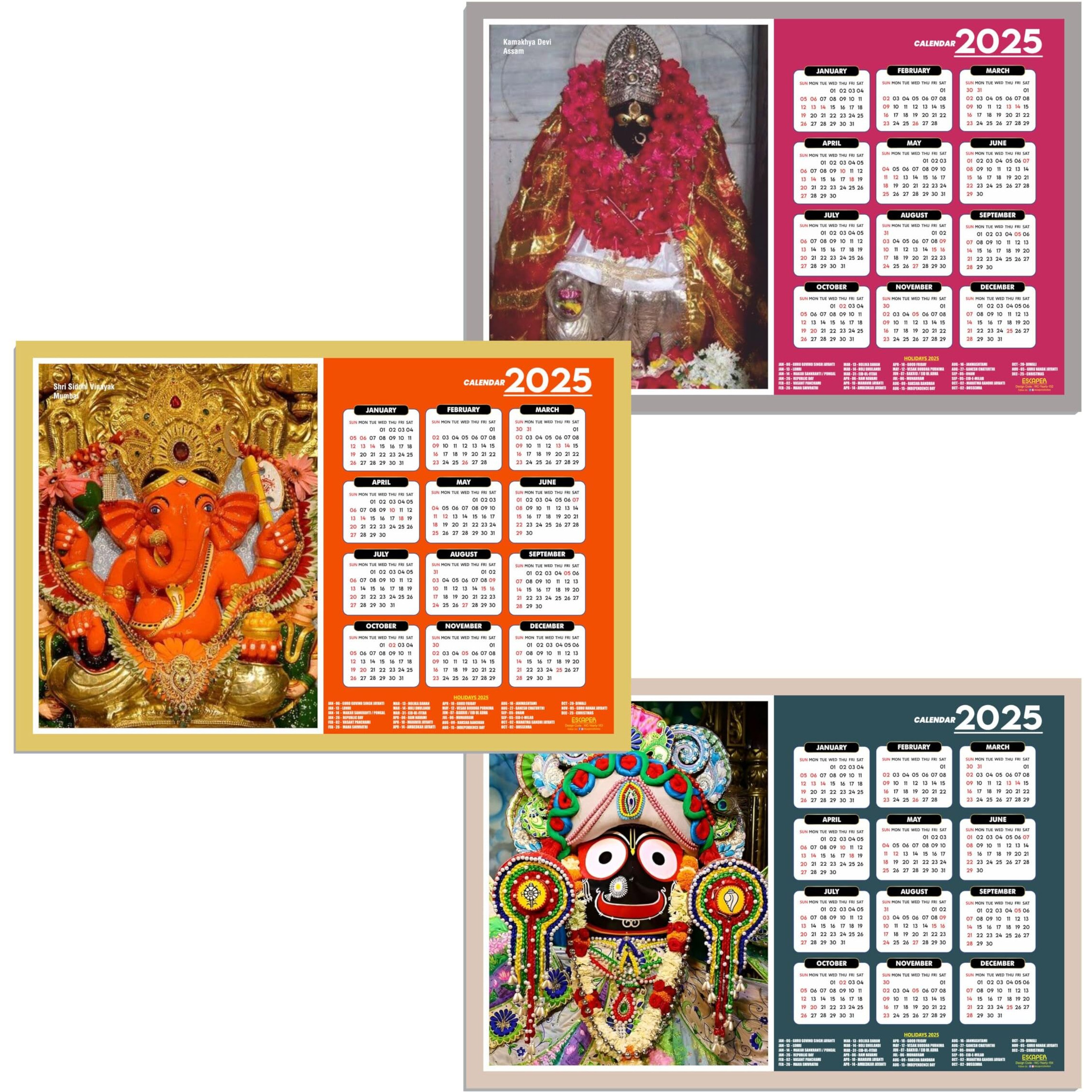 ESCAPER Famous Hindu Temples Wall Calendar 2025, Hindu Gods Wall Calendar 2025, Hindu Goddess Wall Calendar 2025, Hindu Gods Photos, Hindu Goddess Photos, Hindu Mandir Wall Calendar 2025