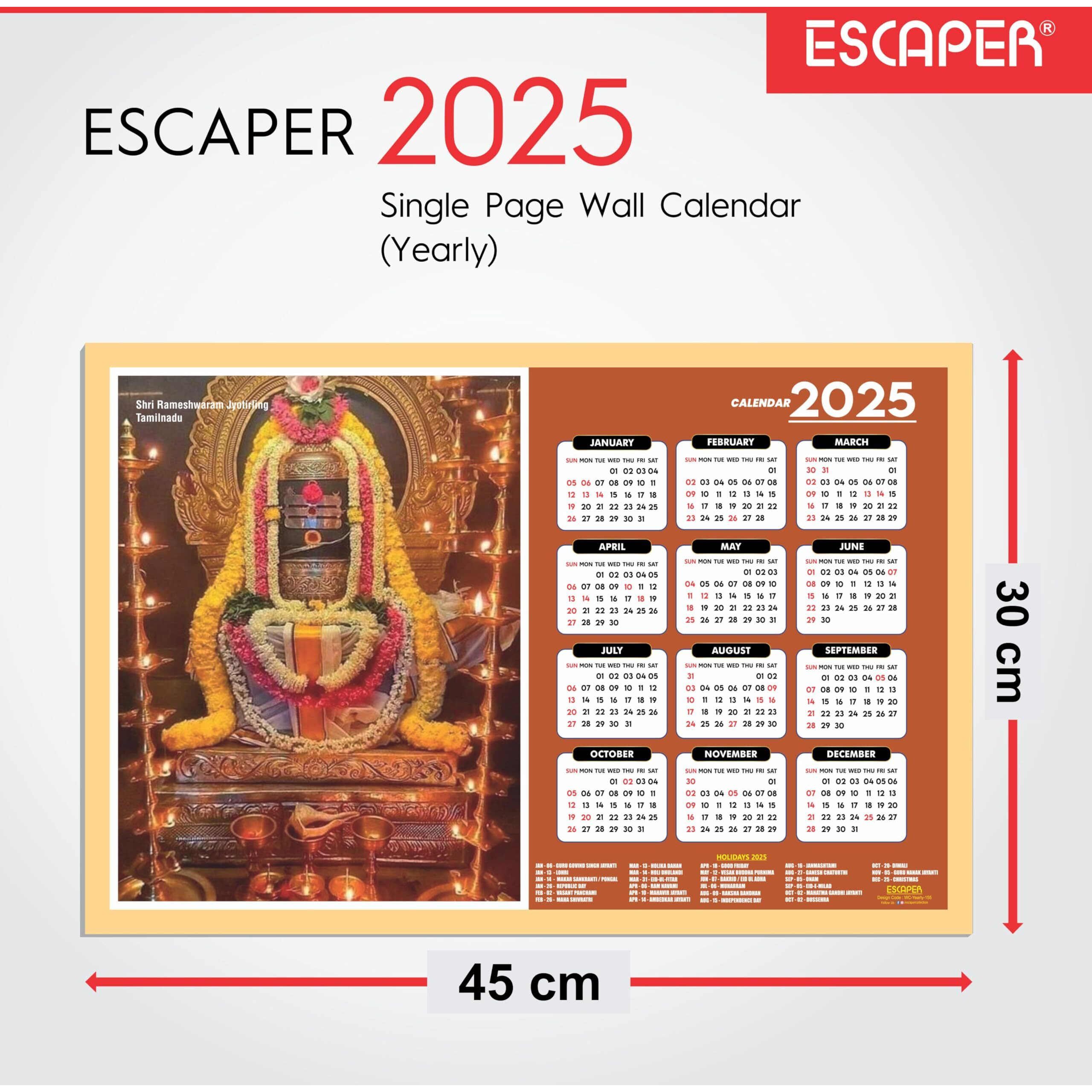 ESCAPER Famous Hindu Temples Wall Calendar 2025, Hindu Gods Wall Calendar 2025, Hindu Goddess Wall Calendar 2025, Hindu Gods Photos, Hindu Goddess Photos, Hindu Mandir Wall Calendar 2025