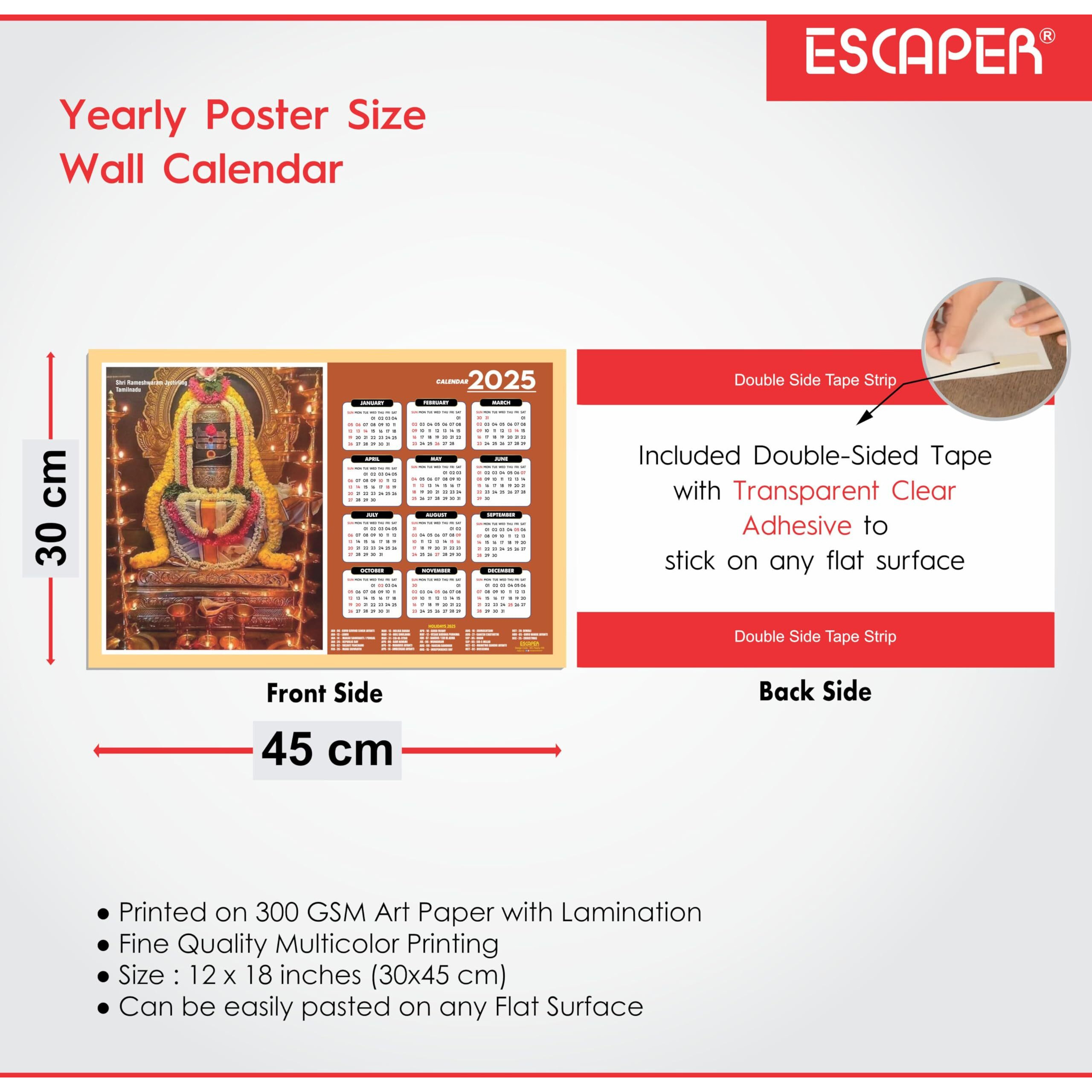 ESCAPER Famous Hindu Temples Wall Calendar 2025, Hindu Gods Wall Calendar 2025, Hindu Goddess Wall Calendar 2025, Hindu Gods Photos, Hindu Goddess Photos, Hindu Mandir Wall Calendar 2025