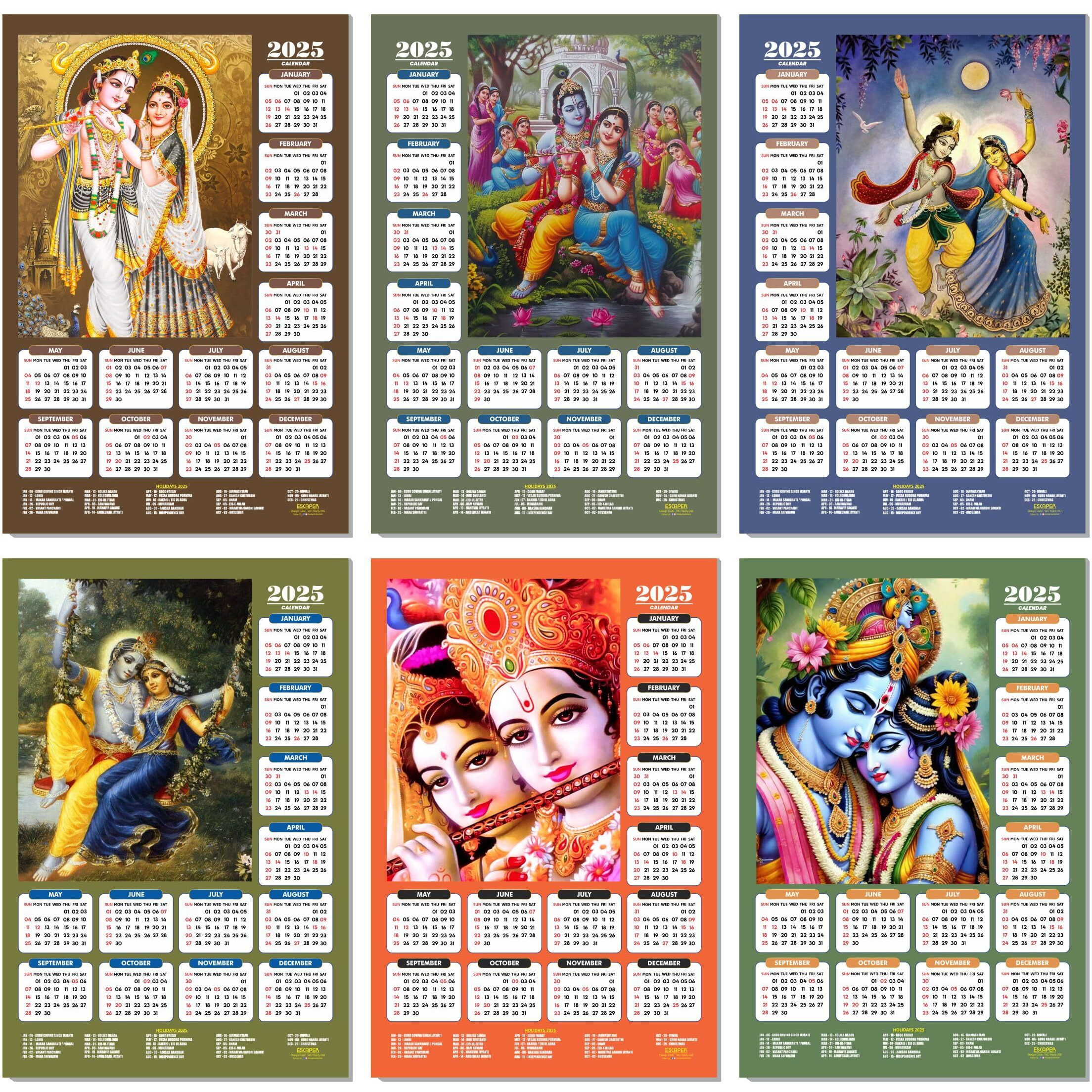 ESCAPER Shree Krishna Wall Calendar 2025 (45 x 30 cm) - Radha Krishna Wall Decor, Laddu Gopal Photo, Bal Krishna Wall Calendar 2025, Religious Wall Calendar 2025, Bal Gopal Photo Calendar 2025