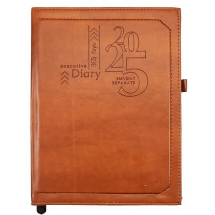 Cubic 2025 Premium Pu Leather Diary | Executive diary|B5 Size|Month Cut| Natural Shade Paper|Best New Year Gift|Corporate Gift | With Book Mark | Sunday Seprate|Pen holder