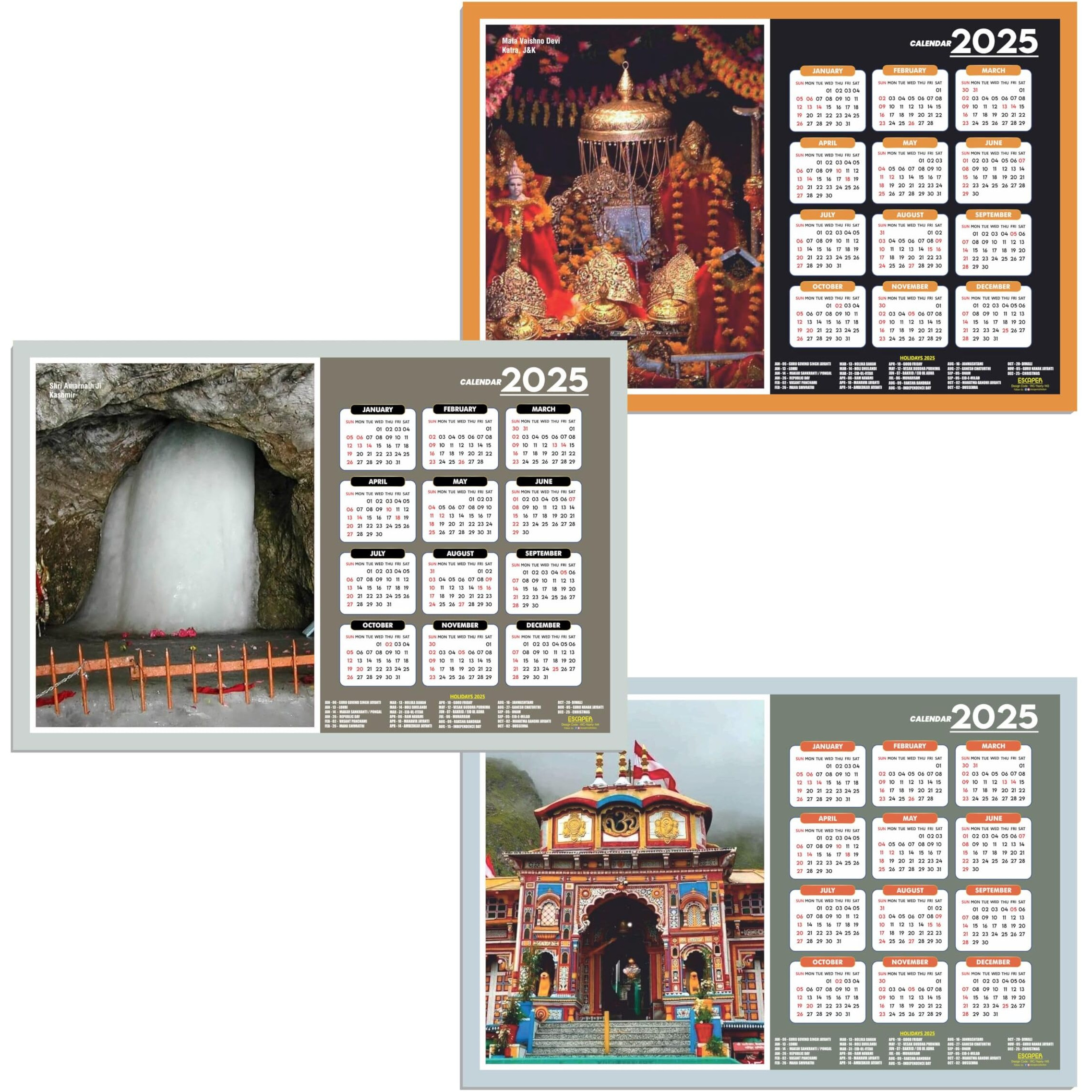 ESCAPER Kedarnath Temple Wall Calendar 2025 (45 x 30 cm), Kashi Vishwanath Mandir Wall Calendar 2025, Banke Bihari Ji Photos, Religious Wall Calendar 2025, Banke Bihari Ji Wall Calendar 2025, Hindu God Photos, Hindu God Temple Wall Calendar 2025 for room decoration