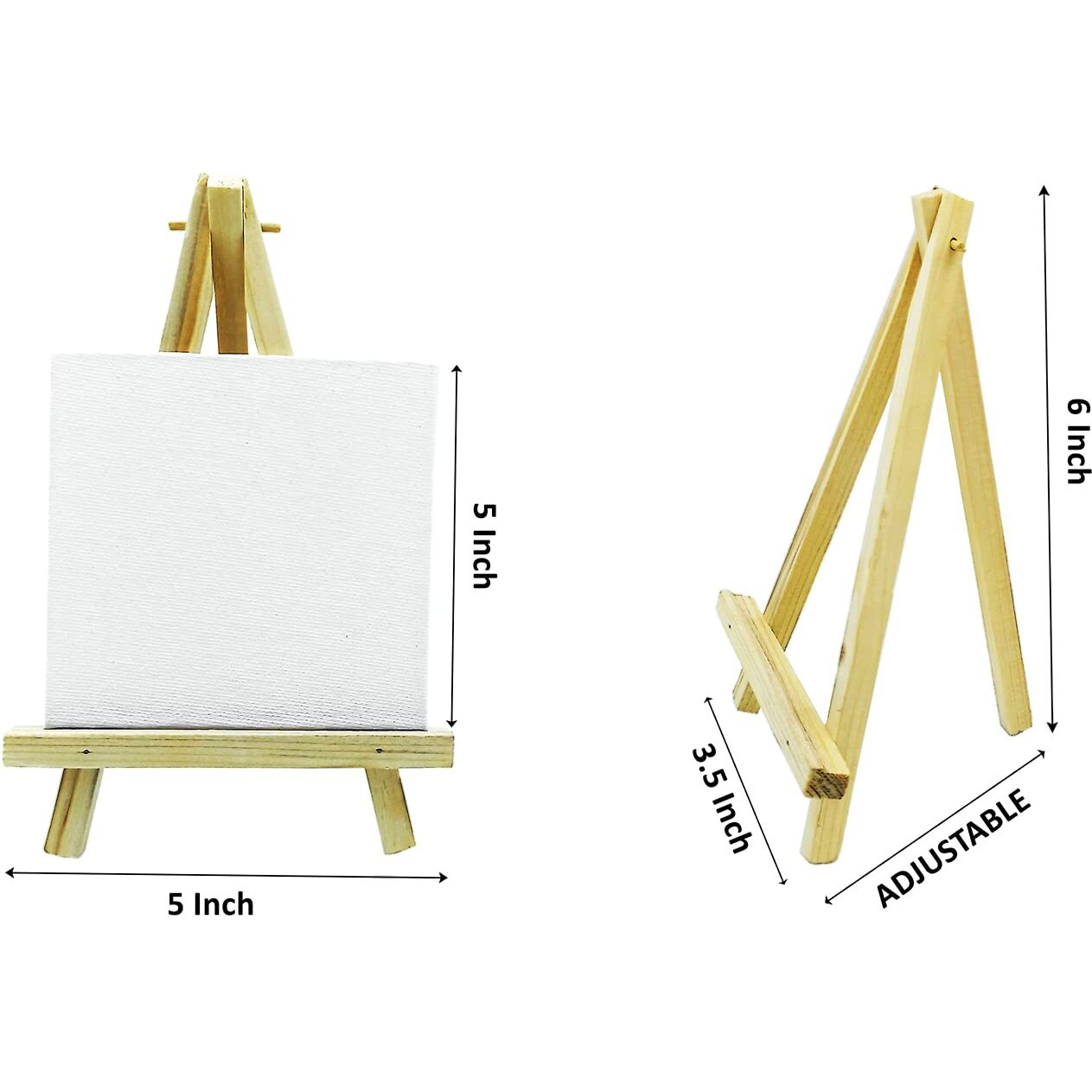 Eduway 6 Inch Mini Wooden Display Easel Tripod Stand for/Sketch Accessories/Natural Craft/Art/Painting/Mini Canvas/Photo Frame/Business Card/Display with 5x5 Inch Canvas-(20 PCS)