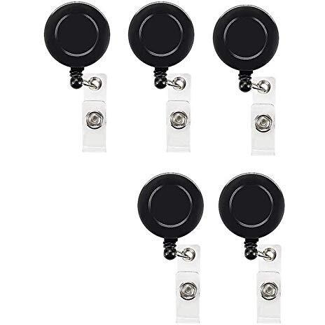 FEDUS I.D. Card Retractable Holder Badge Yo Yo Clip [Pack of 5] (Black)