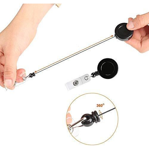 FEDUS I.D. Card Retractable Holder Badge Yo Yo Clip [Pack of 5] (Black)