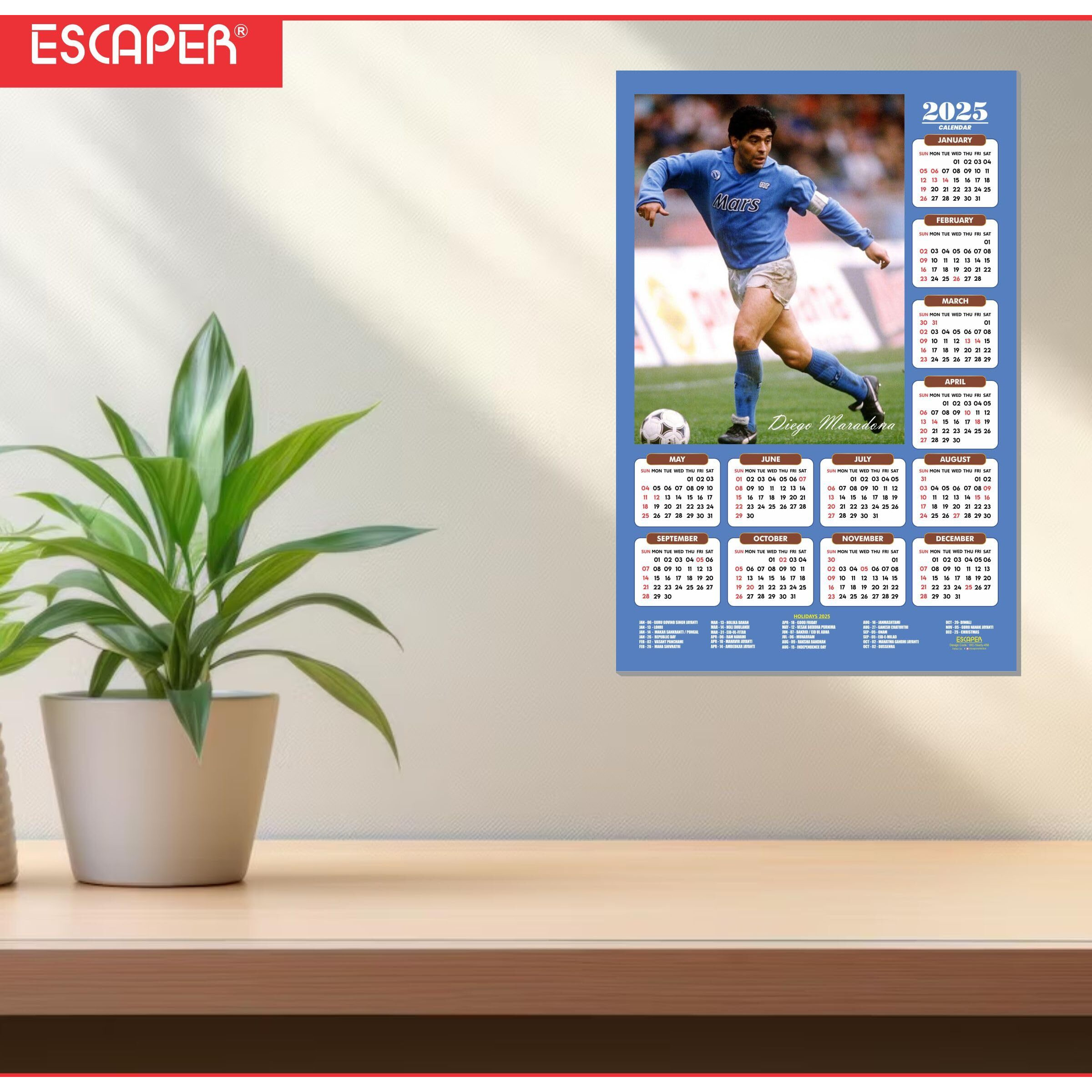 ESCAPER Football Players Wall Calendar 2025 for Room Decoration (45 x 30 cm), Famous Footballers Wall Calendar 2025, Football Wall Calendar 2025 hanging, Football Wall Calendar 2025 Set