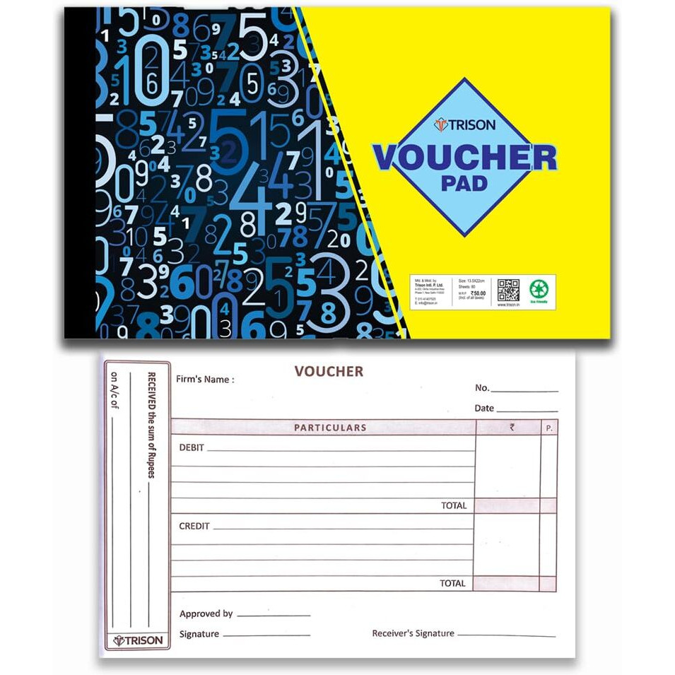 Trison Big Voucher Pad | Debit/Credit memo Petty Cash Voucher Book | 80 Sheets | 13x22 cm | Perforated Sheets | Pack of 10