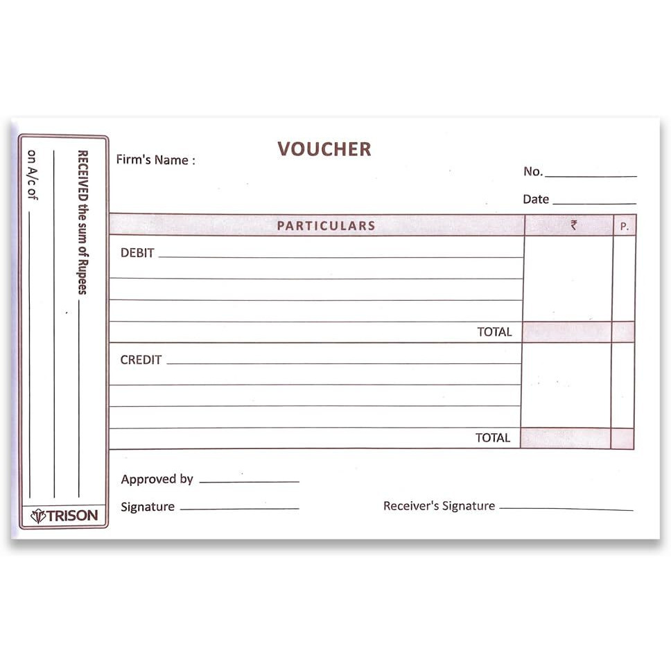 Trison Big Voucher Pad | Debit/Credit memo Petty Cash Voucher Book | 80 Sheets | 13x22 cm | Perforated Sheets | Pack of 10