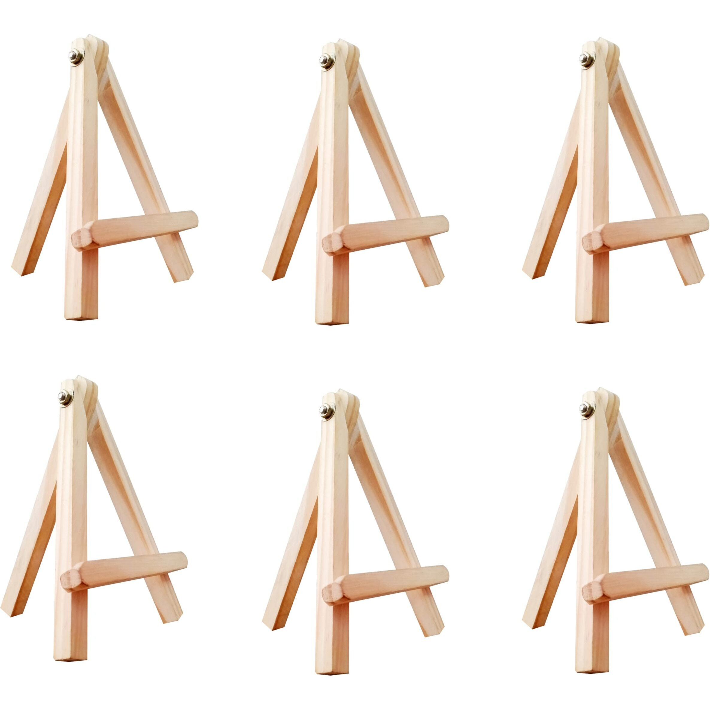 Eduway 8 Inch Mini Wooden Easel Tripod Stand for Sketch Accessories/Natural Craft/Art/Painting/Mini Canvas/Business Card/Display Pack of 6