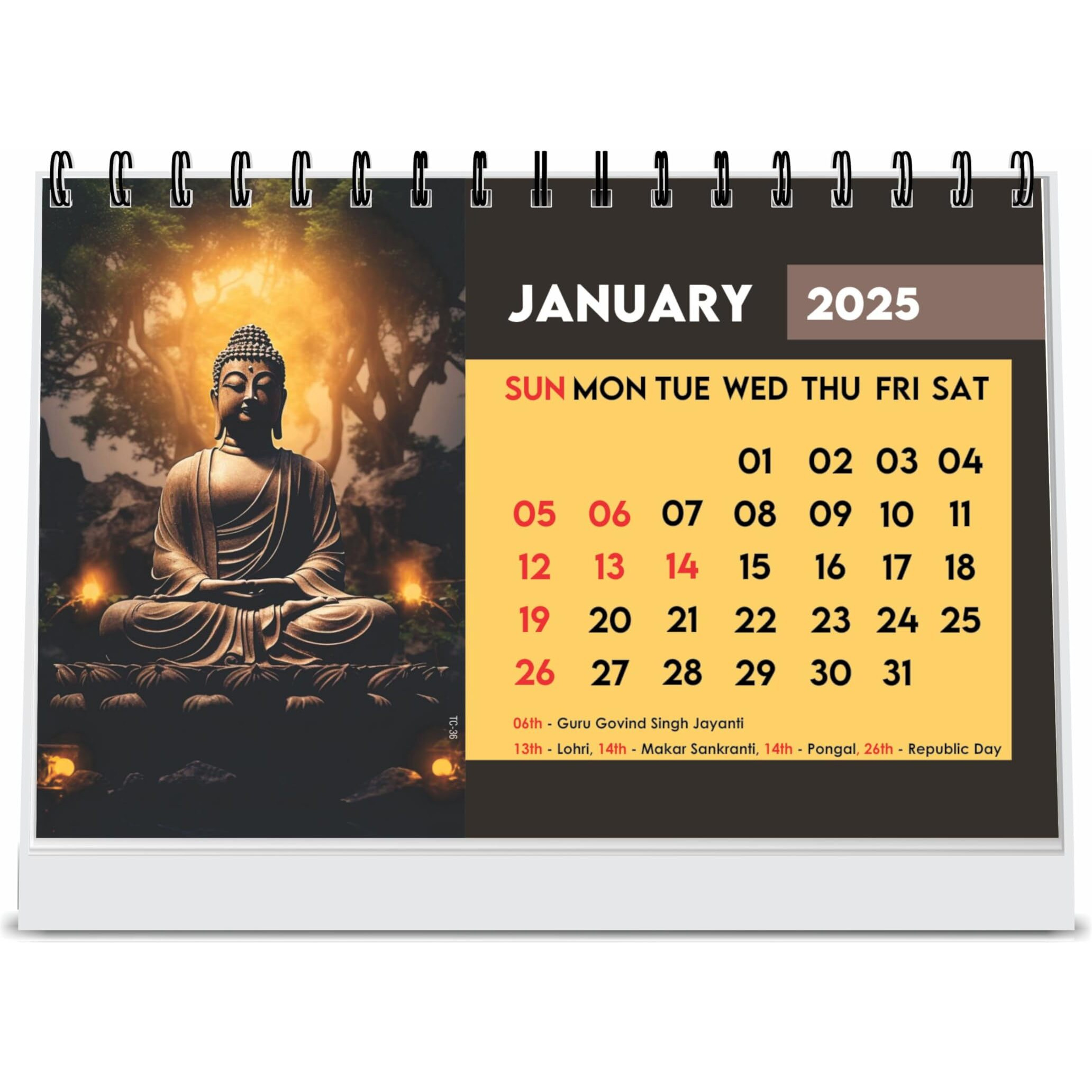 ESCAPER Lord Buddha Calendar 2025 Desk, Buddha Table Calendar 2025, Buddha Calendar 2025, Buddha Photo Calendar, Buddha Painting Calendar 2025, New Year Calendar (Buddha Desk Calendar, 1 Qty)