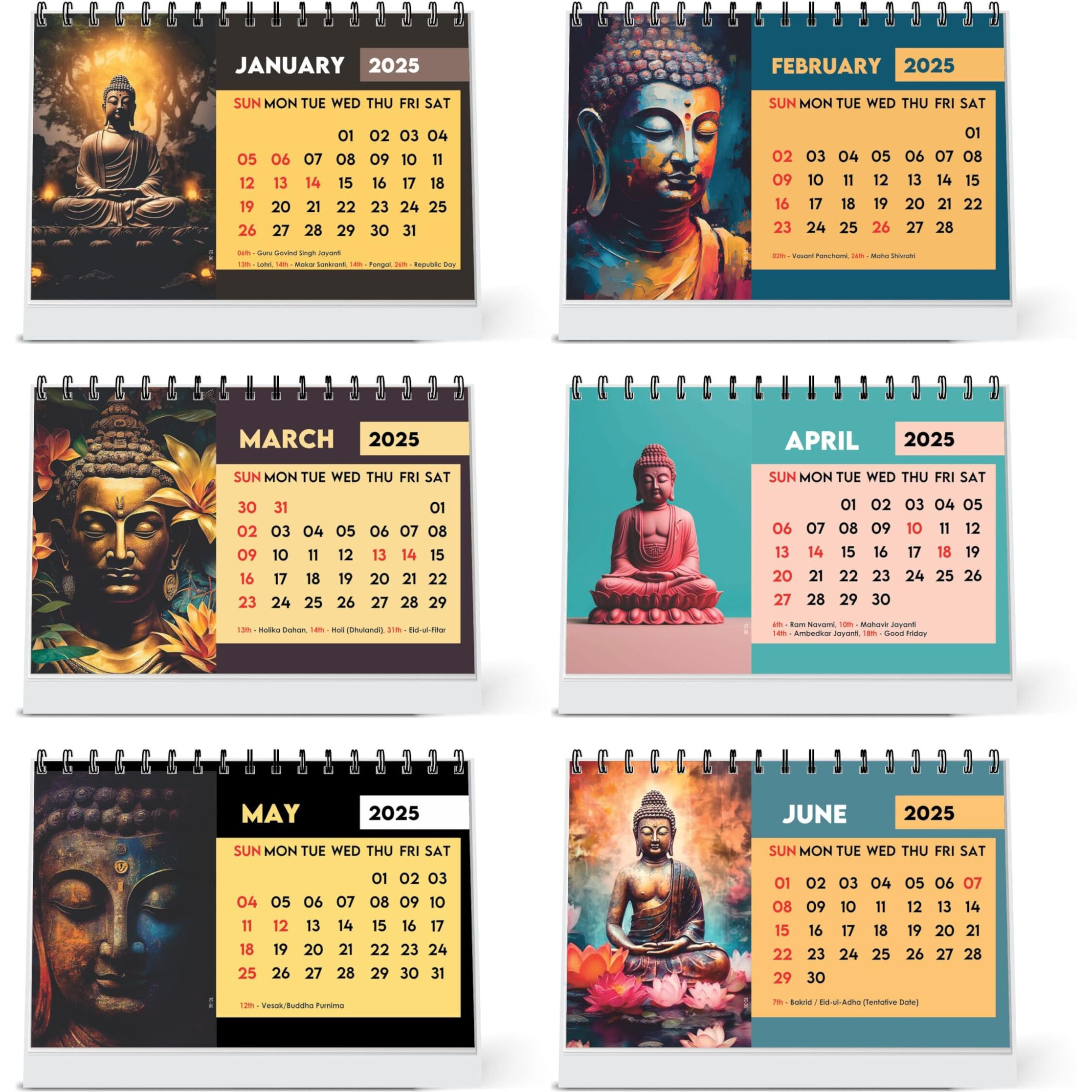 ESCAPER Lord Buddha Calendar 2025 Desk, Buddha Table Calendar 2025, Buddha Calendar 2025, Buddha Photo Calendar, Buddha Painting Calendar 2025, New Year Calendar (Buddha Desk Calendar, 1 Qty)