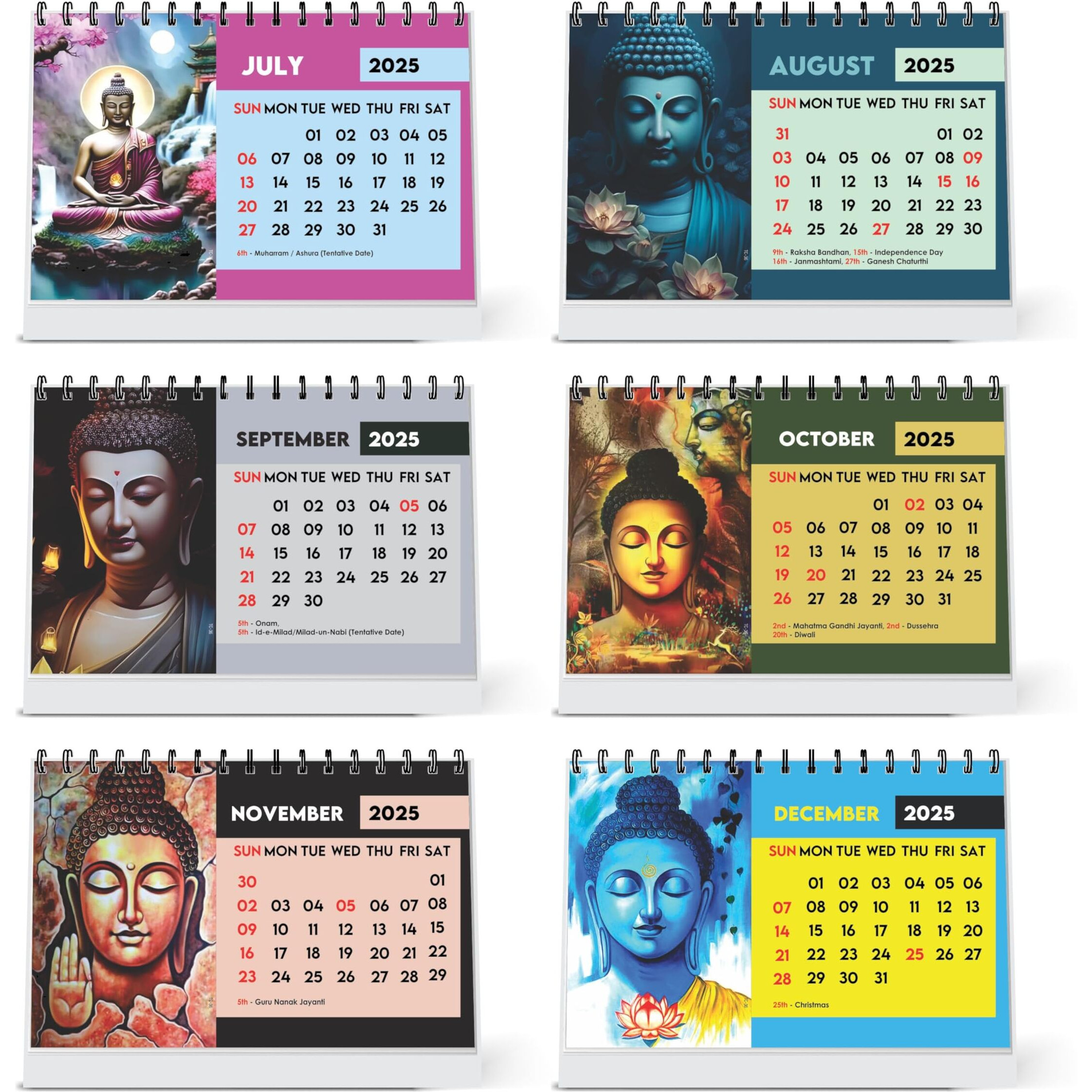 ESCAPER Lord Buddha Calendar 2025 Desk, Buddha Table Calendar 2025, Buddha Calendar 2025, Buddha Photo Calendar, Buddha Painting Calendar 2025, New Year Calendar (Buddha Desk Calendar, 1 Qty)