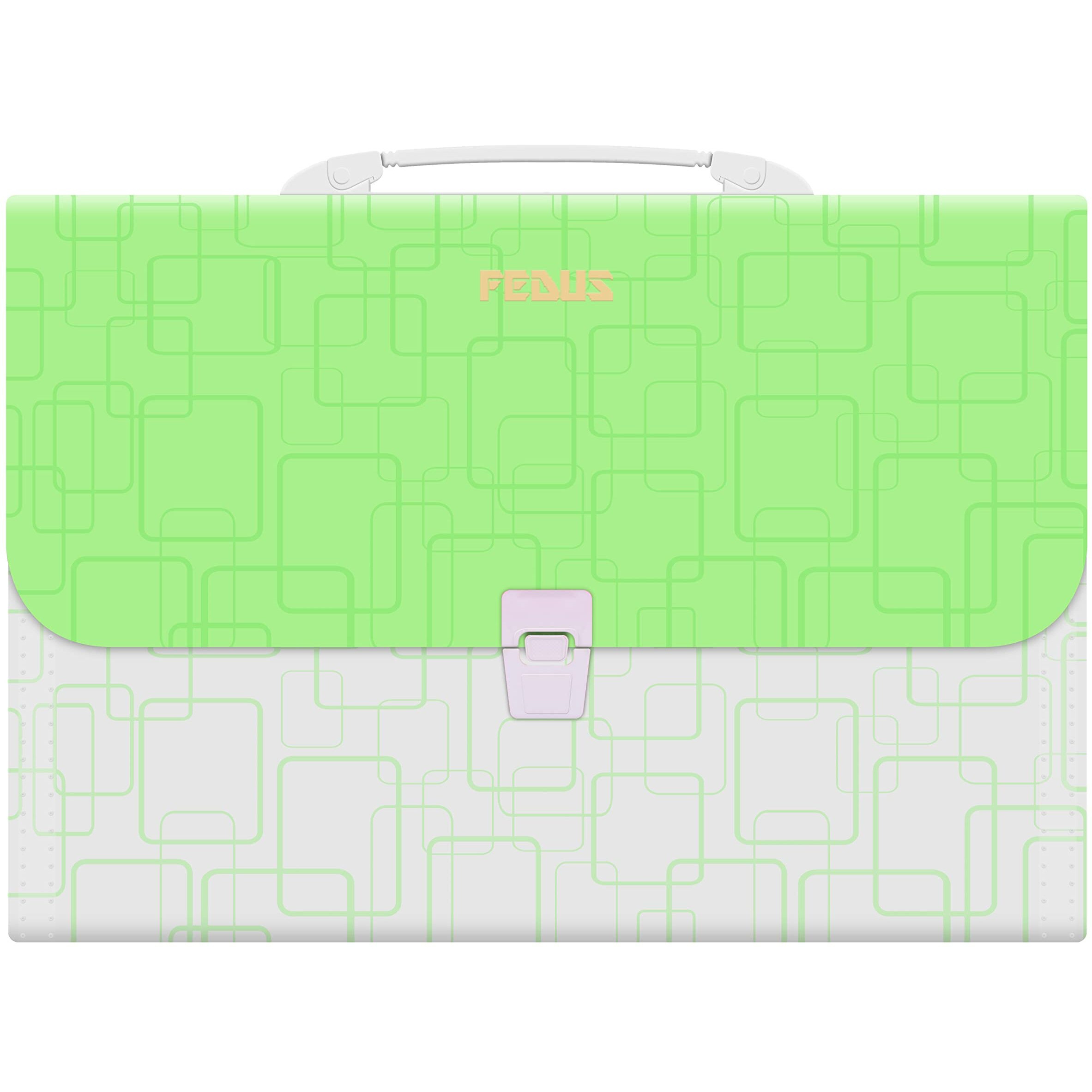 FEDUS 13 Pocket Expanding File Folder with Handle, A4 Large Capacity Portable Plastic Folder for Important Documents Holder, Accordion Paper Storage Organizer Bag with Labels Index Green
