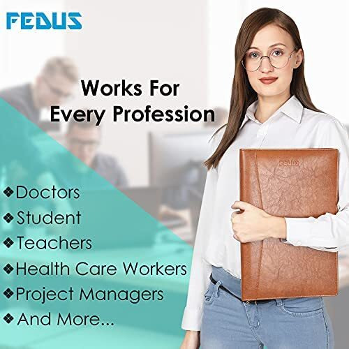 FEDUS Multipurpose Mens & Womens Leatherette Professional File Folders for Certificates, Documents Holder, Document Bag, Portfolio, Executive File Legal Size Documents Holder with 25 Leafs Brown