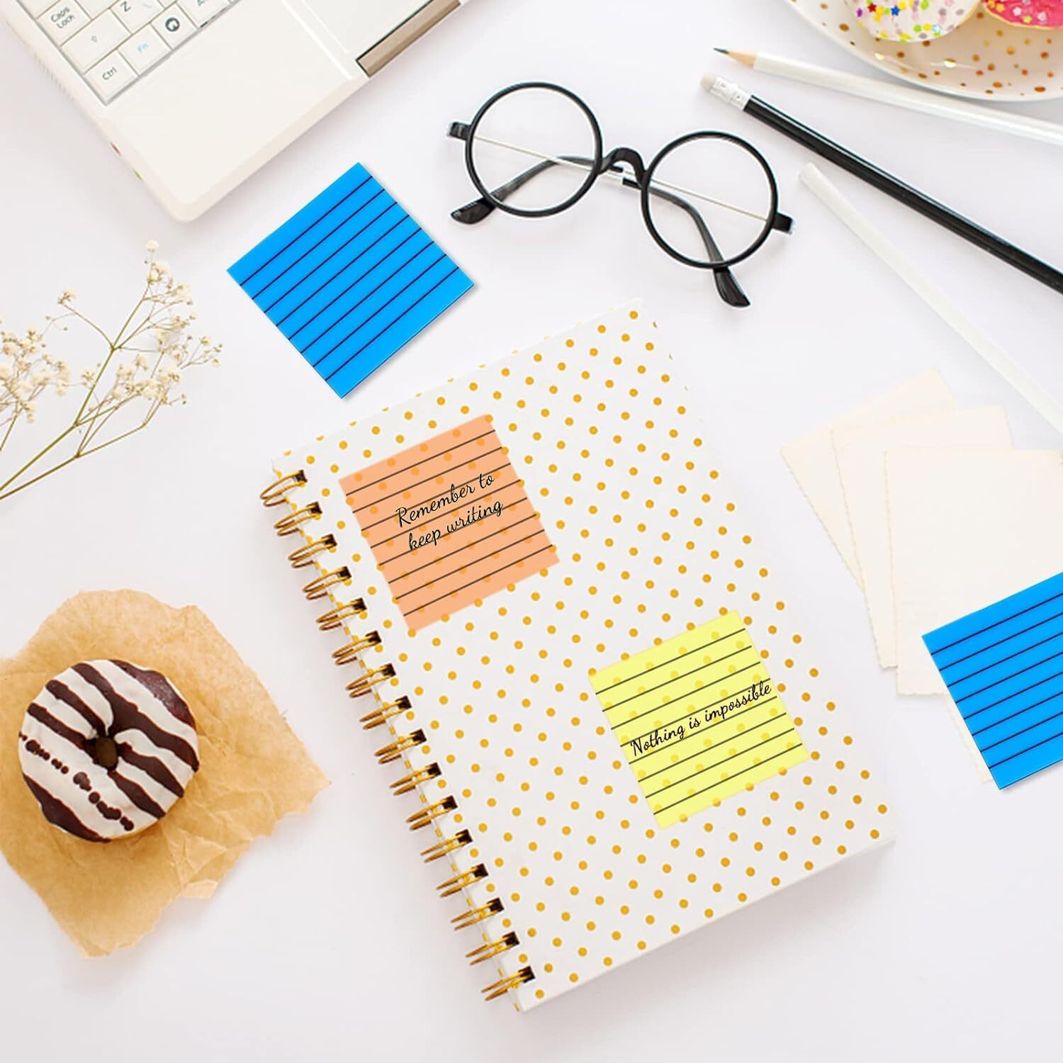 UCRAVO 50 Sheets Transparent Sticky Notes with Lines,1 Pad Lined Translucent Sticky Notes Lined Self Sticky Notes Waterproof PET Markers Notes Pad Clear Aesthetic School Office Supplies(Yellow line)