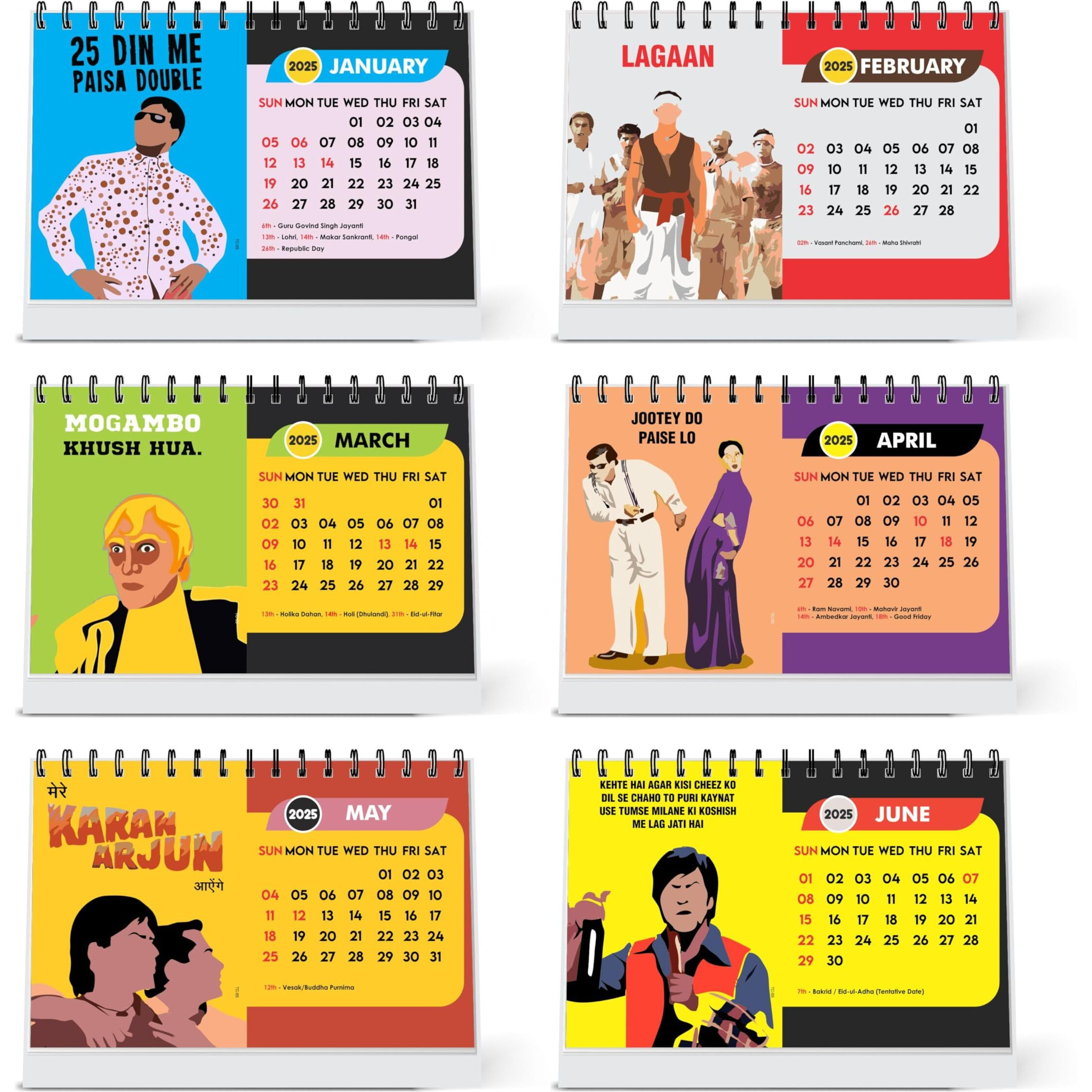 ESCAPER Famous Bollywood Dialogues Calendar 2025 Desk, Bollywood Actors Dilogues Calendar 2025, Cinema Calendar, Movie Table Calendar, Cinema Calendar 2025 (Bollywood Dialogues, 10 Qty)