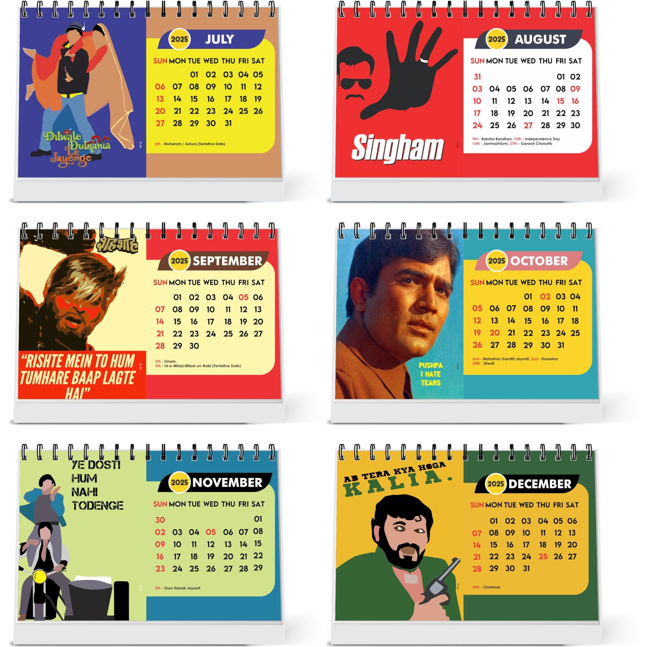 ESCAPER Famous Bollywood Dialogues Calendar 2025 Desk, Bollywood Actors Dilogues Calendar 2025, Cinema Calendar, Movie Table Calendar, Cinema Calendar 2025 (Bollywood Dialogues, 10 Qty)