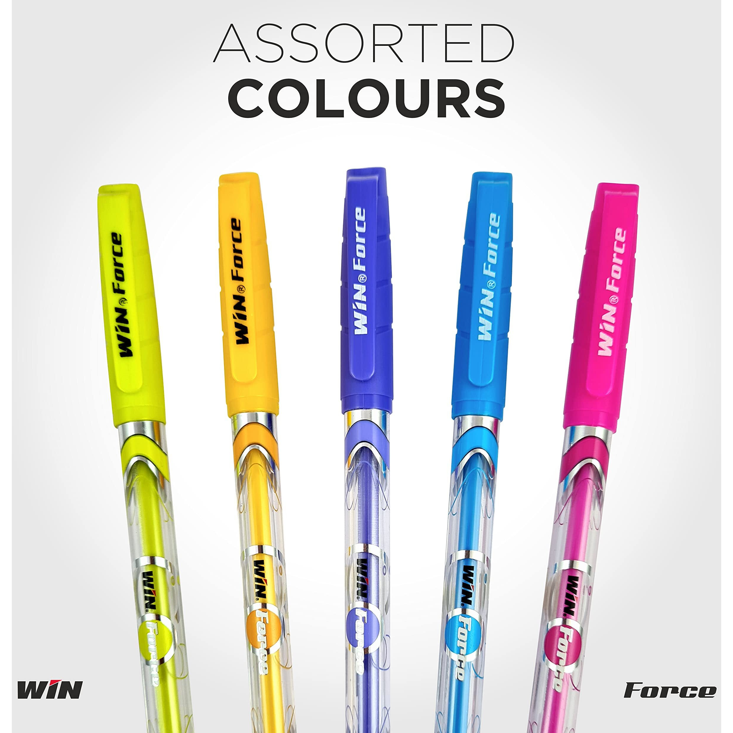 WIN Force Ball Pens Set | 20 Blue Ink Pens | Pens for Writing | 0.7 mm Tip | Smooth Flow Of Ink | Lightweight Transparent Body | Coloured Pens Set | Pens for Students & Exams