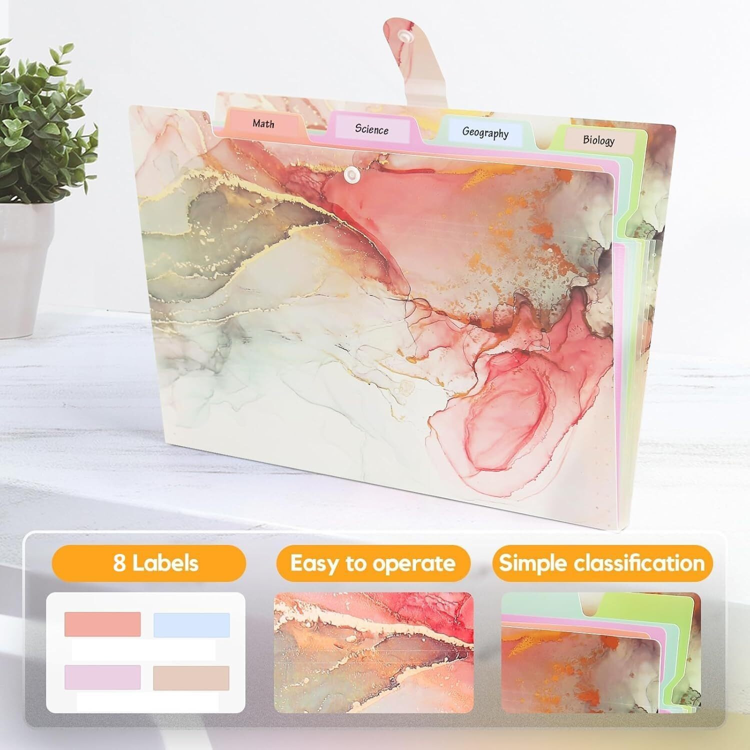 Corslet Expanding File Folder, Aesthetic Folders for School, Accordion File Organizer, Aesthetic Folder with Labels,5 Pockets Important Document Folders for School Office Home Marble Green
