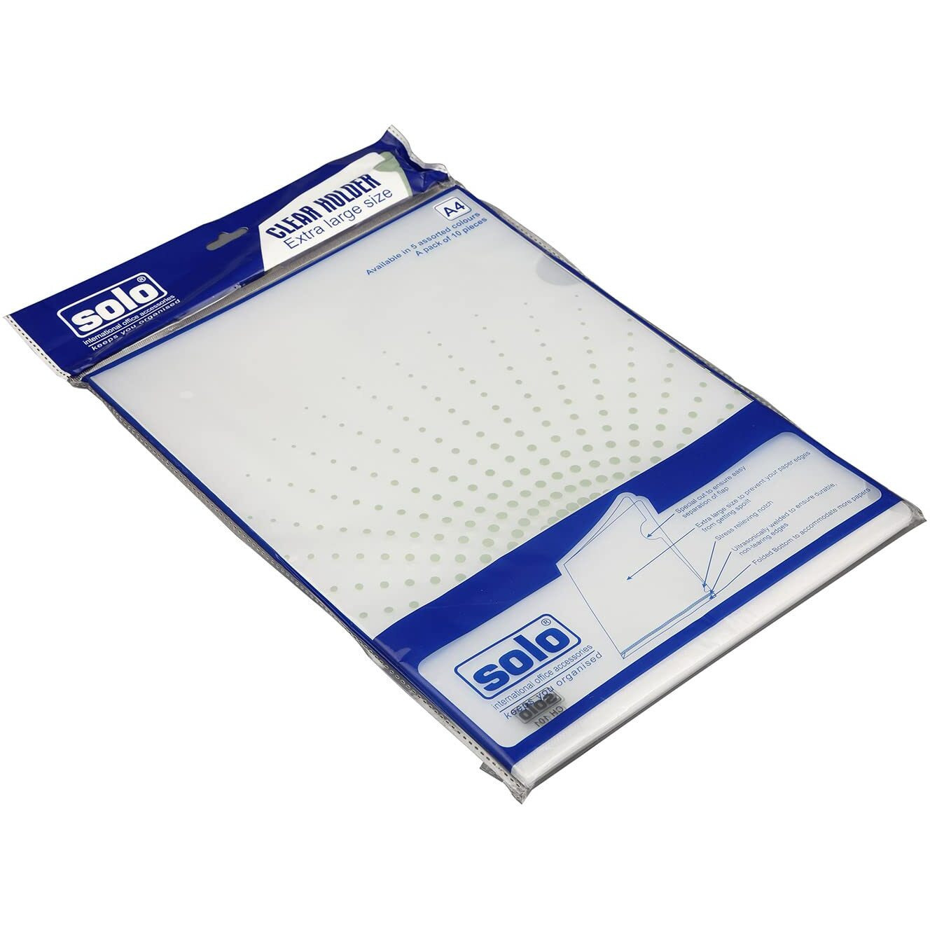 Solo A4 Clear Holder, Pack of 10 - Durable Extra Large Size Sheet Protectors Sleeves, Heavy-Duty Transparent Document Storage Organizer Suitable for Paper, Certificates, School & Offices (White)