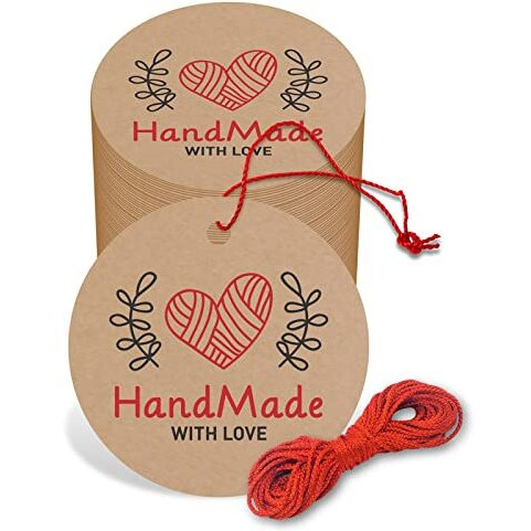 Clickedin - 50 Pieces &quotHandmade with Love" Tags, Brown Craft Tags for Best for Order Packaging,