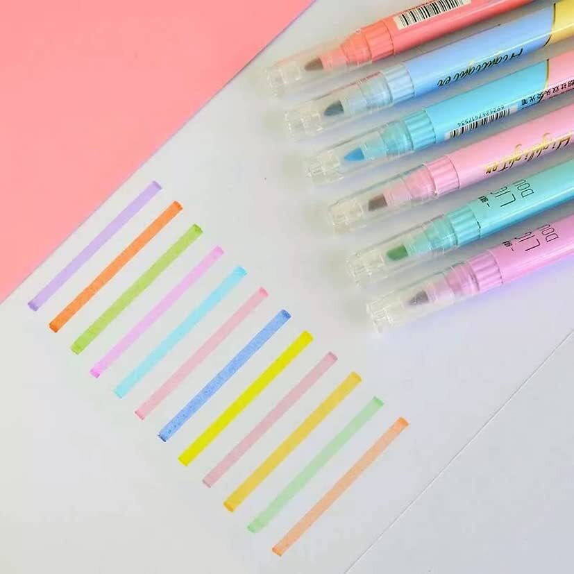 Ayat Retail | Quirky Twin Tip Highlighters | 6 Double Sided Pen With 12 colors | Chisel Tip Fine Grip Marker 3 MM Tip & Bleed Free | Gifts For Stationery Hoarders & Kids | Party Return Gifts-Assorted