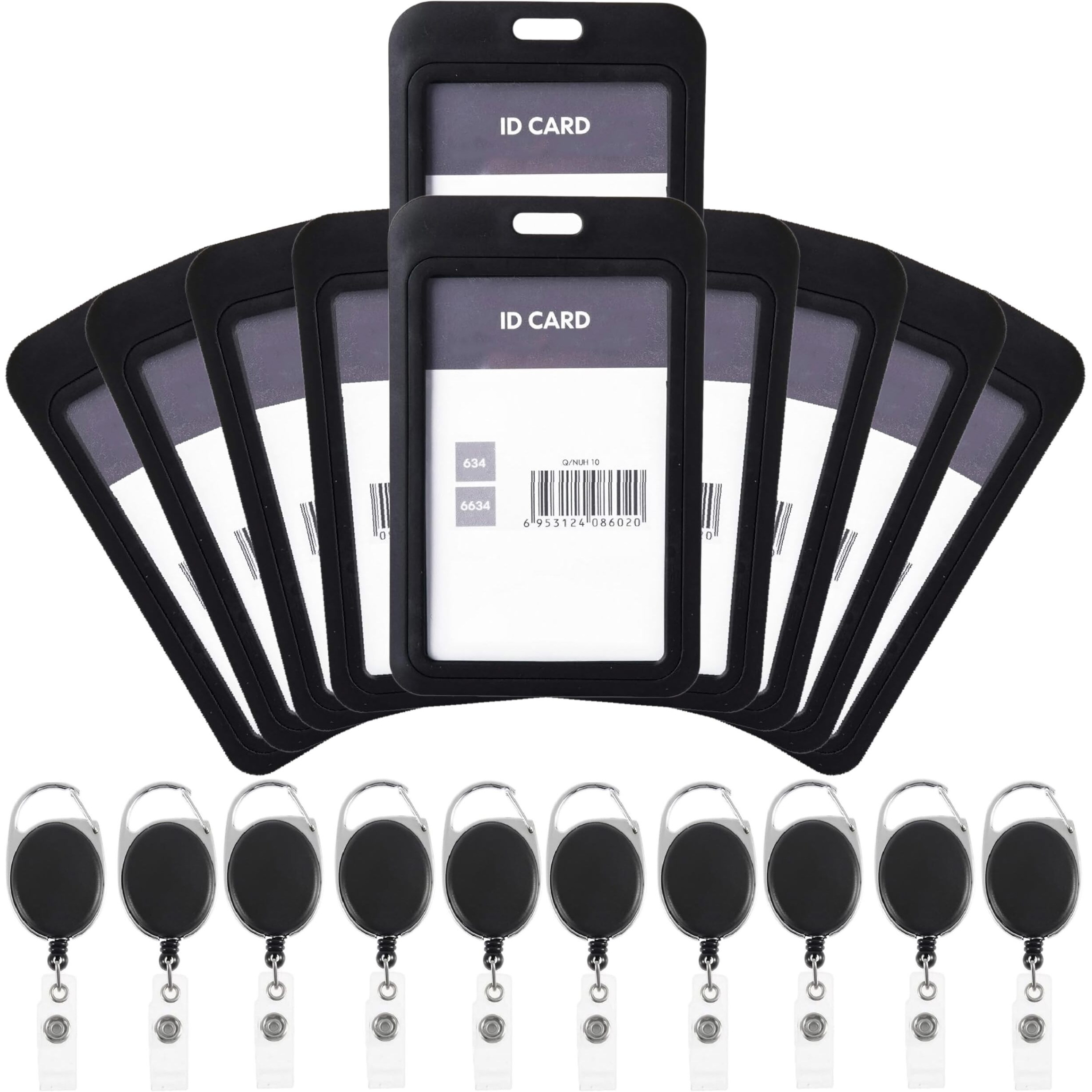 GLUN Black Plastic ID Card Holder with Black Oval Yoyo Retractable Reel ID Card Holder for Office,School, Collage and Factories Pack of 10