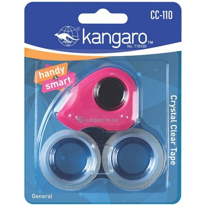 Kangaro Desk Essentials CC-110 Crystal Clear Tape Dispenser Blister | Handy & Smart | Strong Adhesion & Easy to Refill | Tape Included | Pack of 4 | Color May Vary