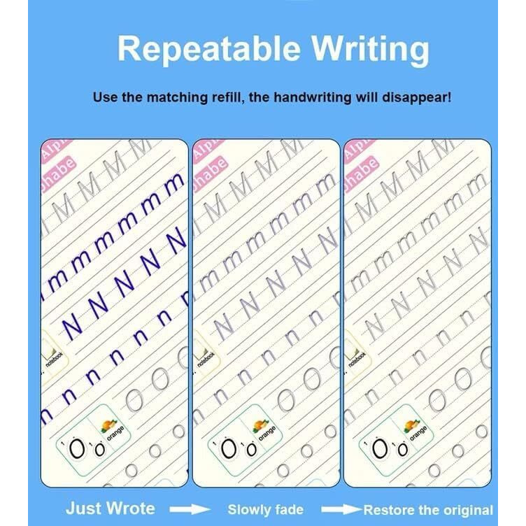 Eclet Magic Book for Kids, Sank Magic Practice Copybook, (4 Book+10 Refill+1 Pen+1 Grip) Number Tracing Book for Pre-Schoolers with Pen, Magic Calligraphy Copybook Set Writing Tool for Kids(E)