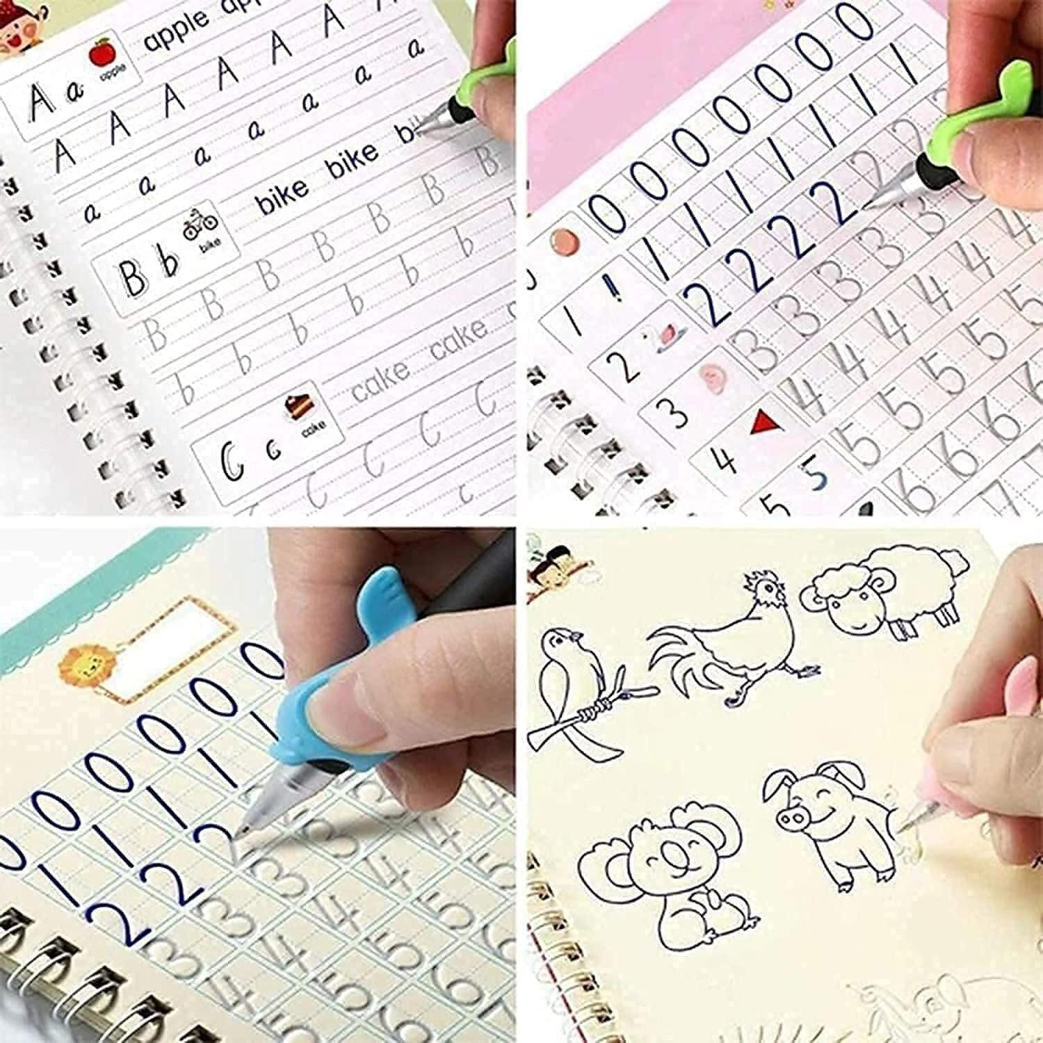 Eclet Magic Book for Kids, Sank Magic Practice Copybook, (4 Book+10 Refill+1 Pen+1 Grip) Number Tracing Book for Pre-Schoolers with Pen, Magic Calligraphy Copybook Set Writing Tool for Kids(B)