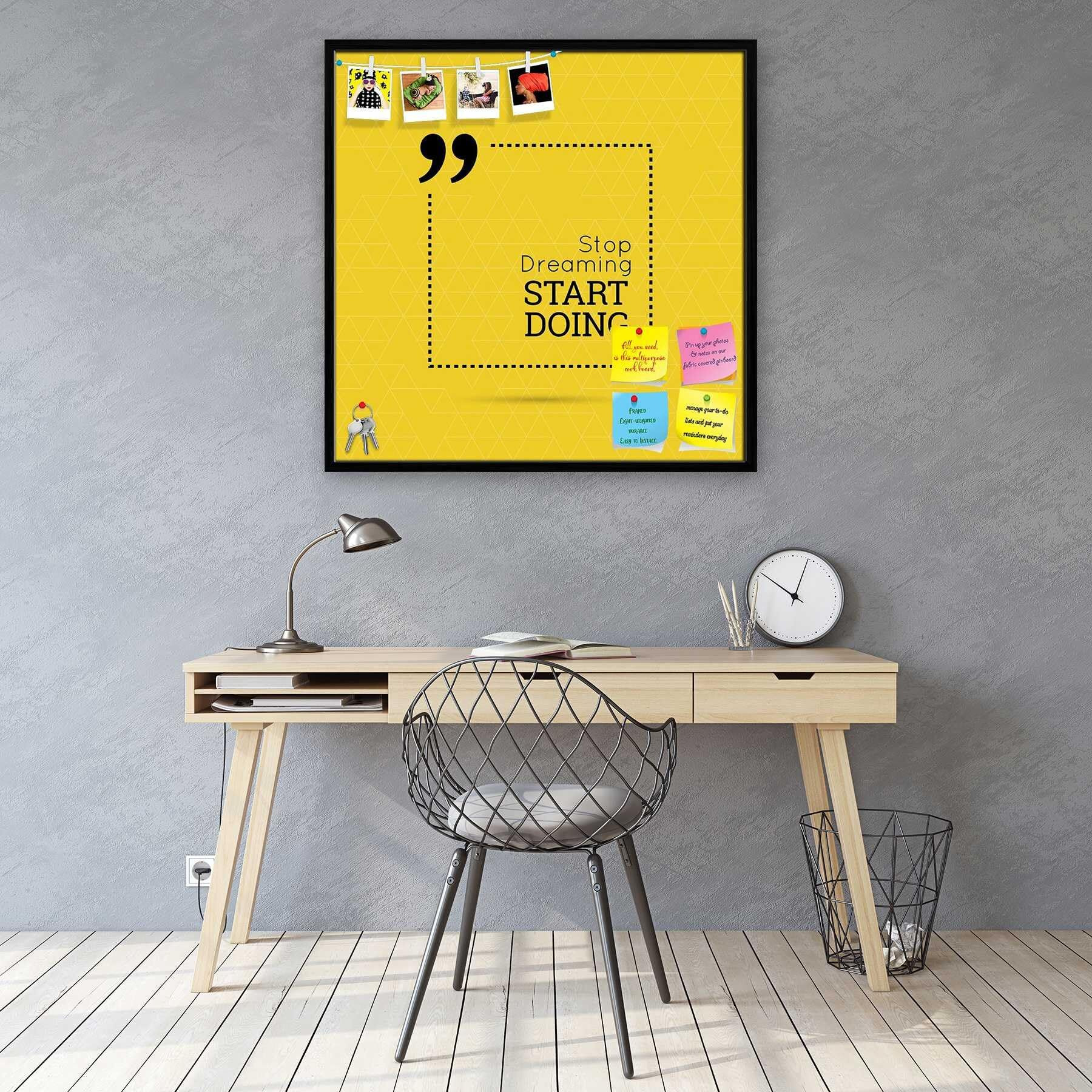 ArtzFolio Stop Dreaming Start Doing D2 | Bulletin Board Notice Pin Board | Vision Soft Board Combo with Thumb Push Pins & Sticky Notes | Black Frame | 20 x 20 inch (51 x 51 cms)