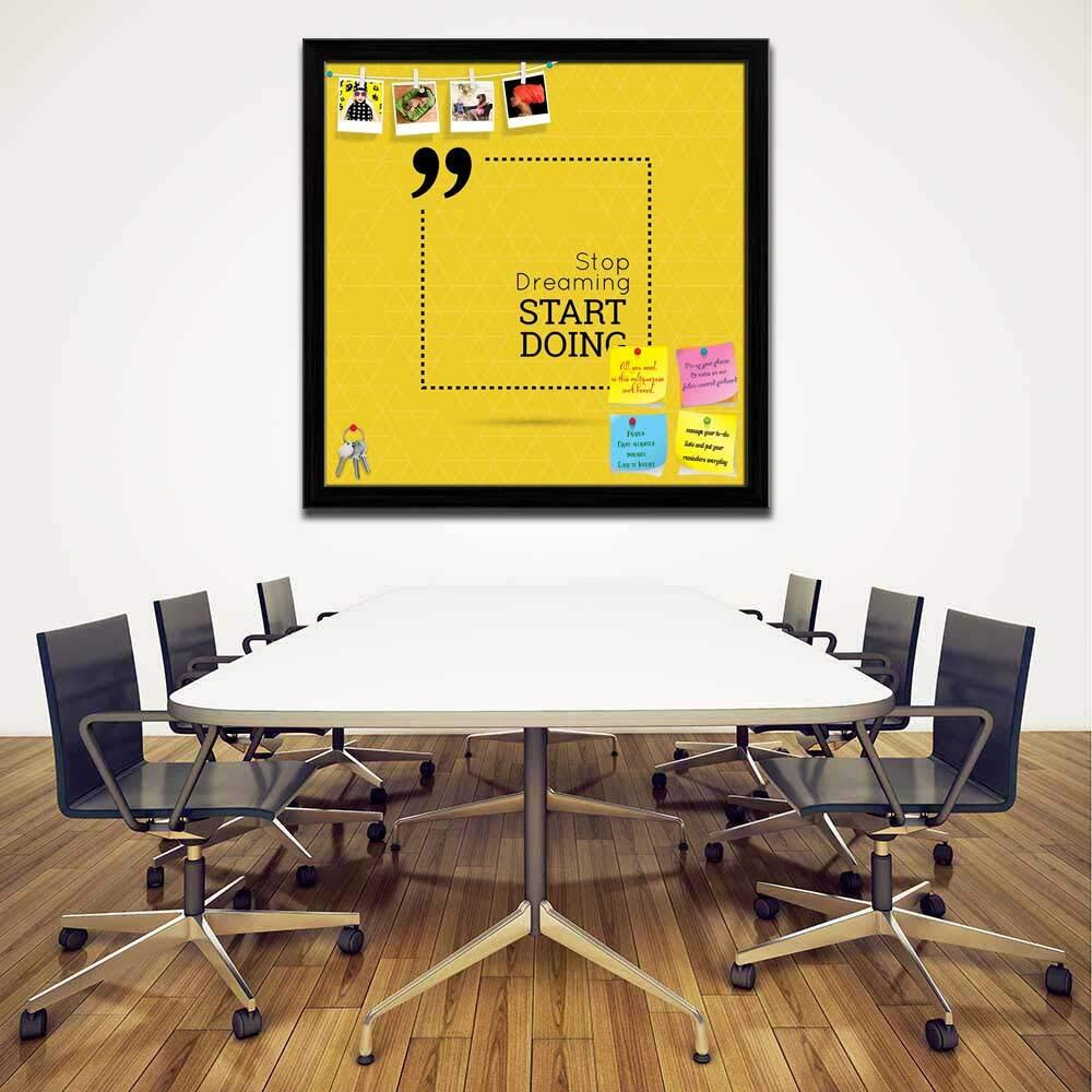 ArtzFolio Stop Dreaming Start Doing D2 | Bulletin Board Notice Pin Board | Vision Soft Board Combo with Thumb Push Pins & Sticky Notes | Black Frame | 16 x 16 inch (41 x 41 cms)