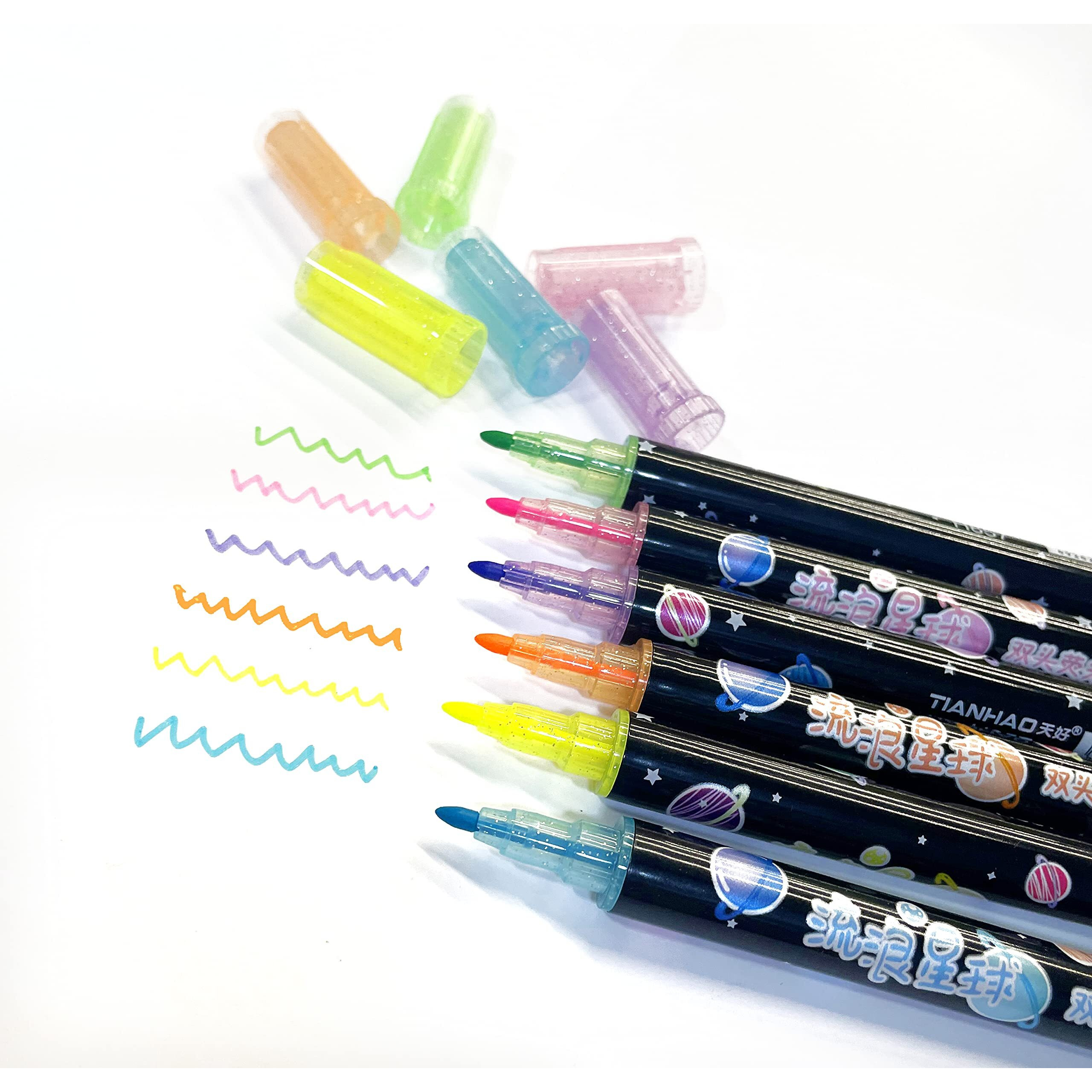 Ayat Retail|Space Theme Double Tip Highlighters|Set Of 6 Double Sided Pens|Fine Grip Marker|Thin & Thick Tip|2In1|Chisel Tip|Smudge Proof & Quick Dry|Ideal Gift For Stationery Hoarders & Kids-Assorted