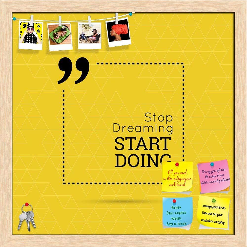 ArtzFolio Stop Dreaming Start Doing D2 | Bulletin Board Notice Pin Board | Vision Soft Board Combo with Thumb Push Pins & Sticky Notes | Natural Brown Frame | 12 x 12 inch (30 x 30 cms)