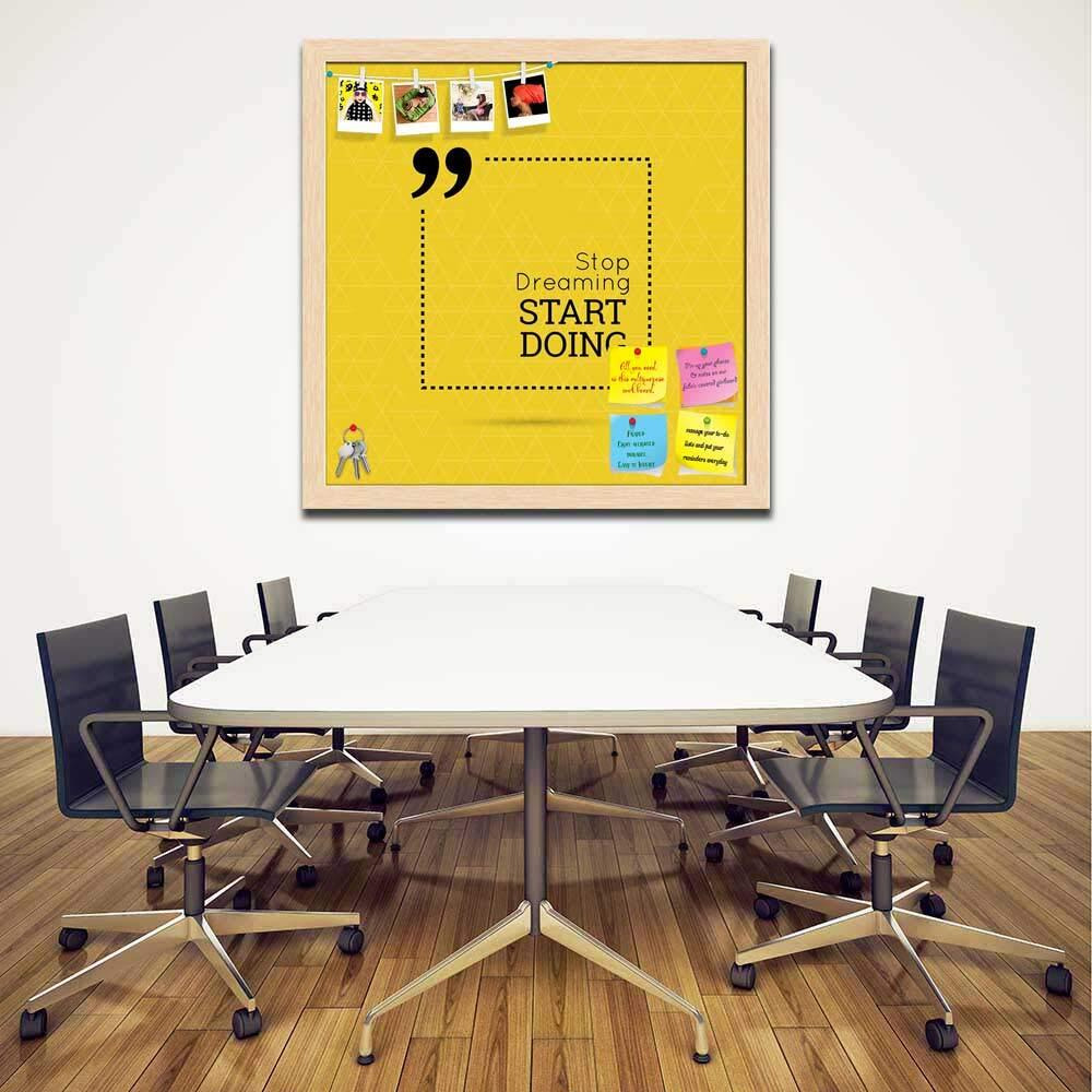 ArtzFolio Stop Dreaming Start Doing D2 | Bulletin Board Notice Pin Board | Vision Soft Board Combo with Thumb Push Pins & Sticky Notes | Natural Brown Frame | 12 x 12 inch (30 x 30 cms)