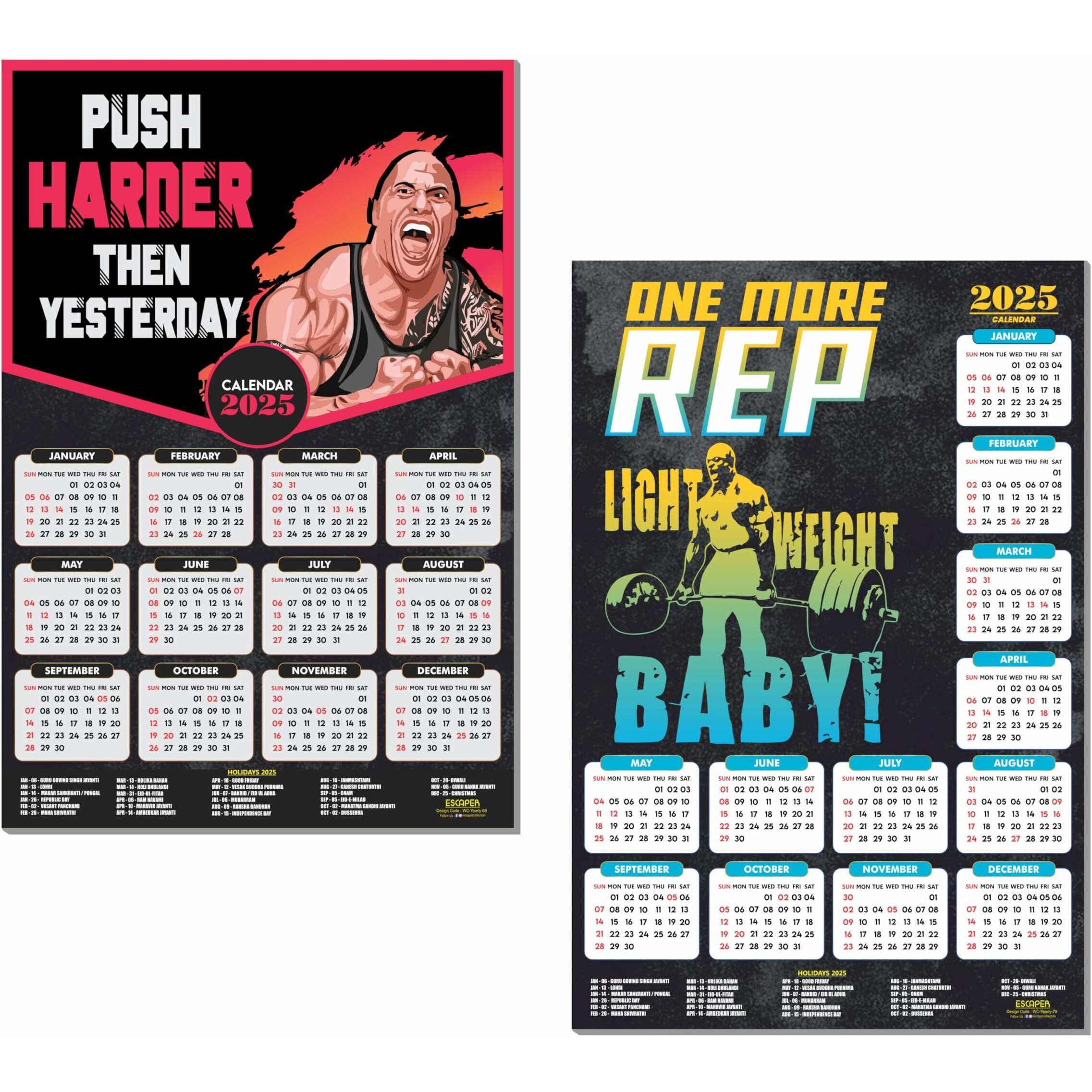 ESCAPER Gym Wall Calendar 2025 hanging (12 x 18, 300 GSM), Wall Calendar 2025 for Gym Motivation, Workout Wall Calendar 2025 for Gym, Exercise Wall Calendar 2025, Bodybuilders Wall Calendar 2025, Fitness Center Wall Calendar 2025