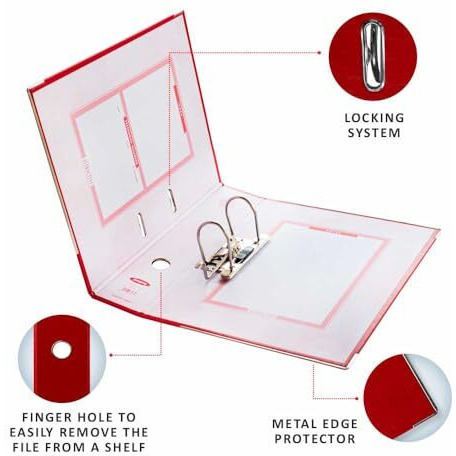 Anupam Attractive Lever File N1-31 x 35 x 8 cm - U Shaped Clip Binder Box - Finger Grip Hole - Metal Edge Protector for Office School Home Supplies Black