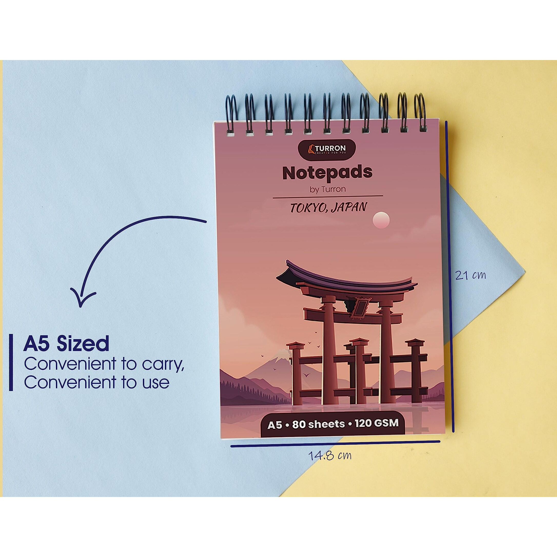 Turron All-Purpose A5 Notepad - Use as Notebook, Bullet Journal or Sketchbook - Premium Thick 120 GSM Sheets - Dotted Pattern - Wire-o Bound