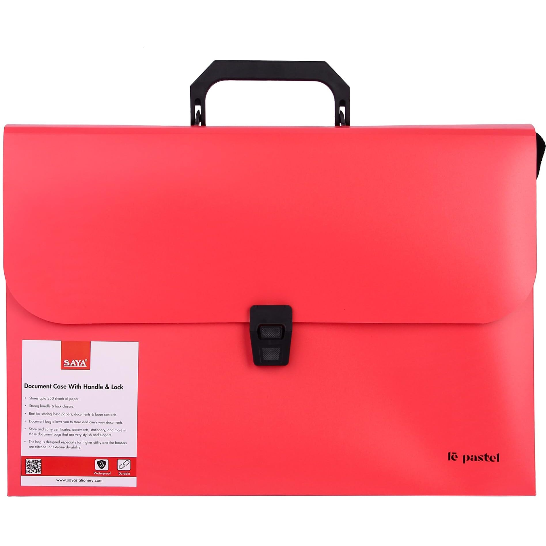 SAYA Pack of 1 Document Case with Handle & Lock FS RED