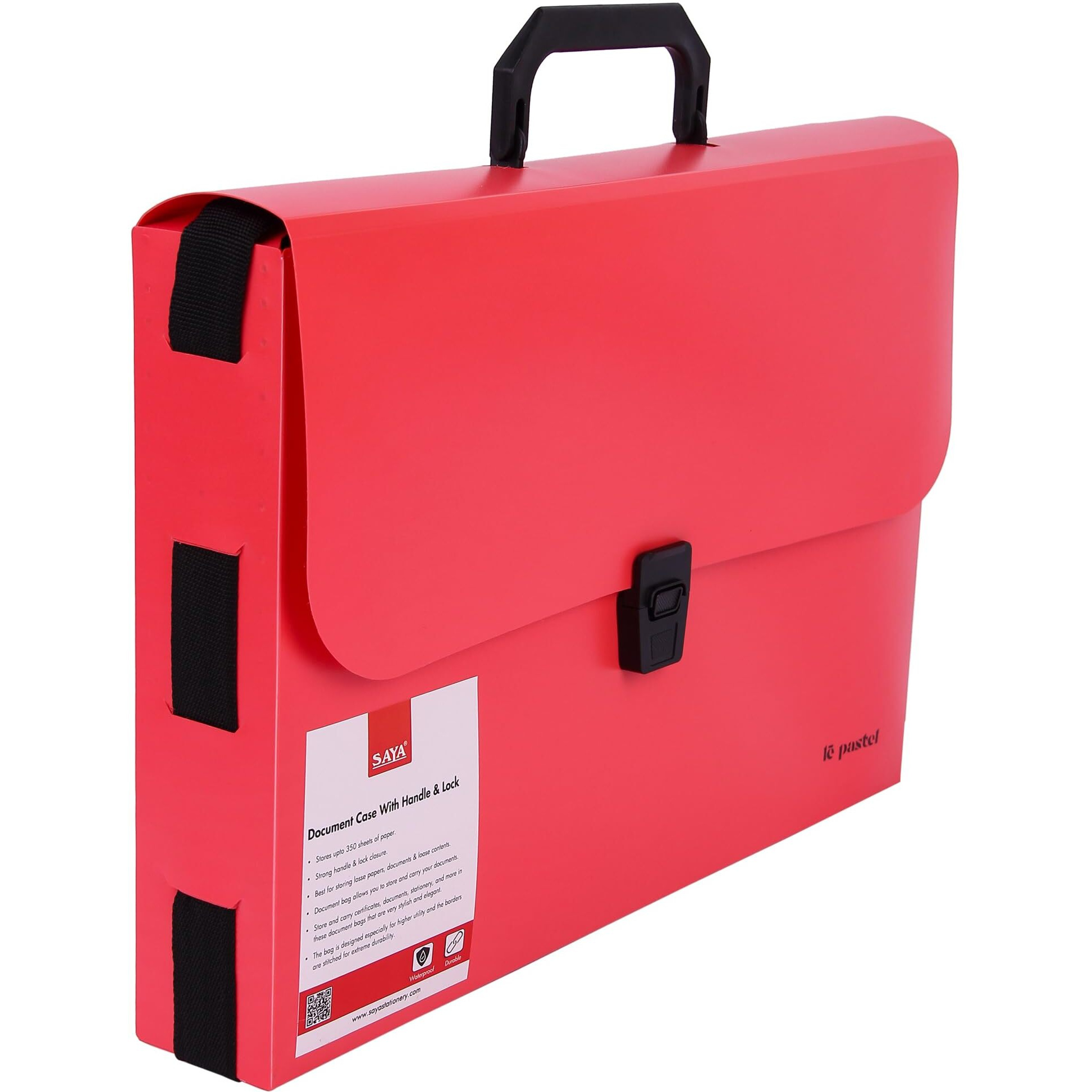 SAYA Pack of 1 Document Case with Handle & Lock FS RED