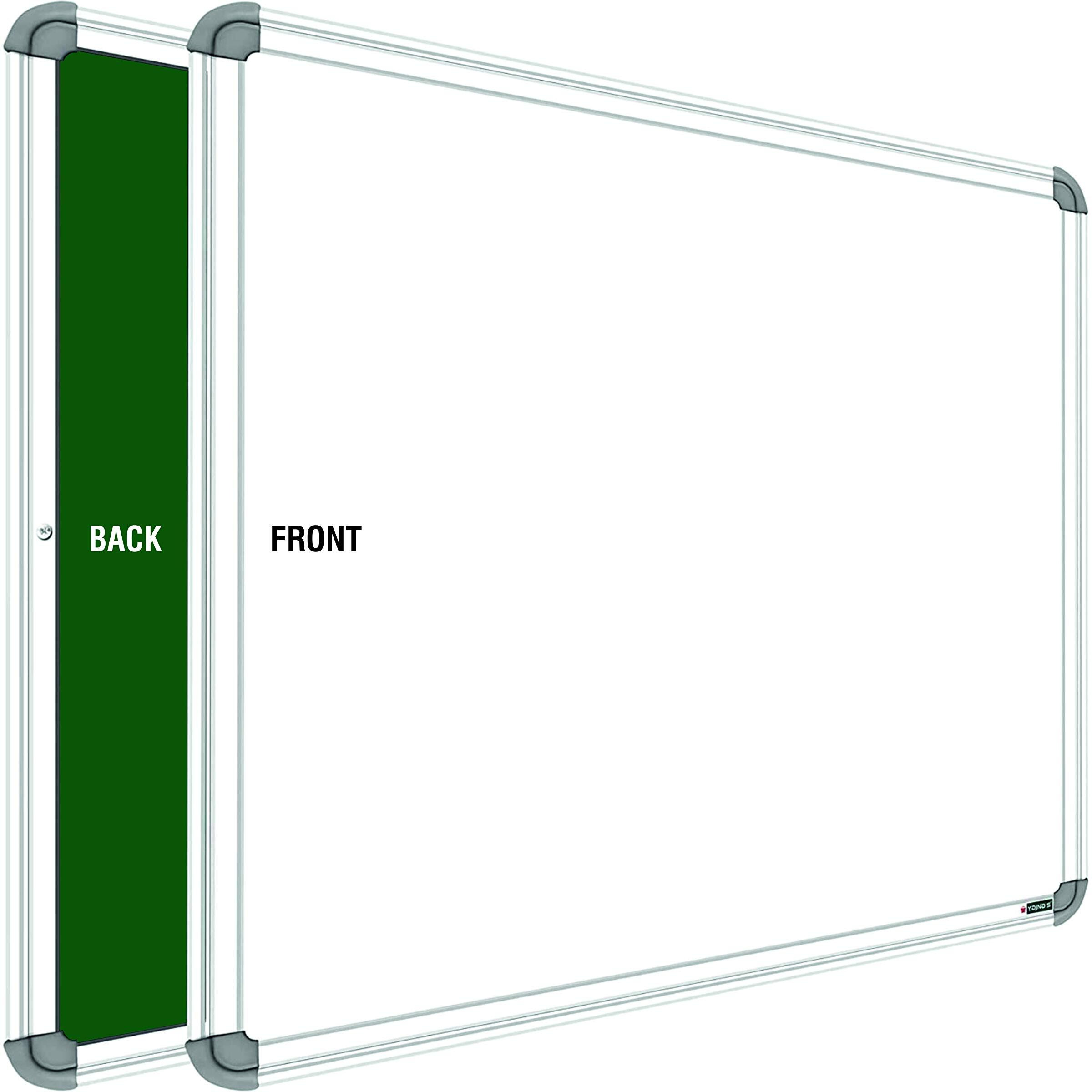 YAJNAS Non Magnetic 1.5X2 feet Double Sided White Board and Chalk Board, One Side White Marker and Reverse Side Chalk Board Surface, Wooden Duster, Marker & 30 CM Scale (Combo Pack of 4 Items)