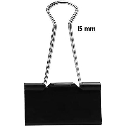 GLUN Papers Binder Clips Black 15mm, Stationery Binding Supplies for Loose Papers, Files, DIY, Office and School Use Pack of 72 Peices