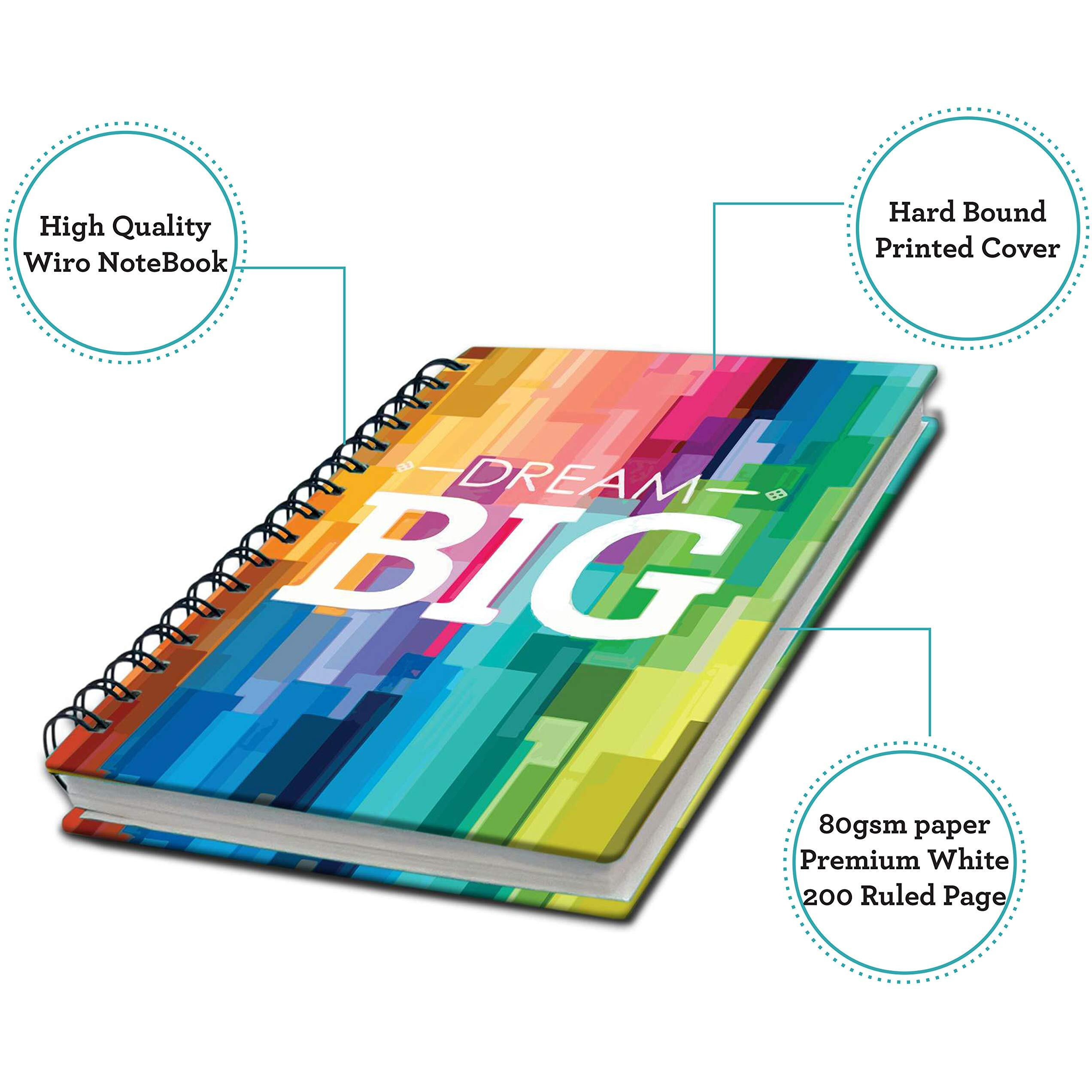 AccuPrints wiro Hard bound A5 (6 by 9 inch) wiro Notebook Diary Ruled 200 pages-80 Gsm Paper Pattern-Big Diary