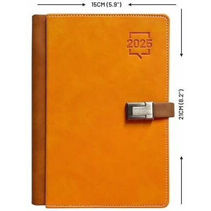 Anupam Fly 2025 Diary with Dates - A5 21x14cm Daily Planner with Monthly Calendar, 365 Days, Canvas Textured Smooth and Linen PU Material Cover, Metallic Magnetic Closure and Pen Holder, Yellow