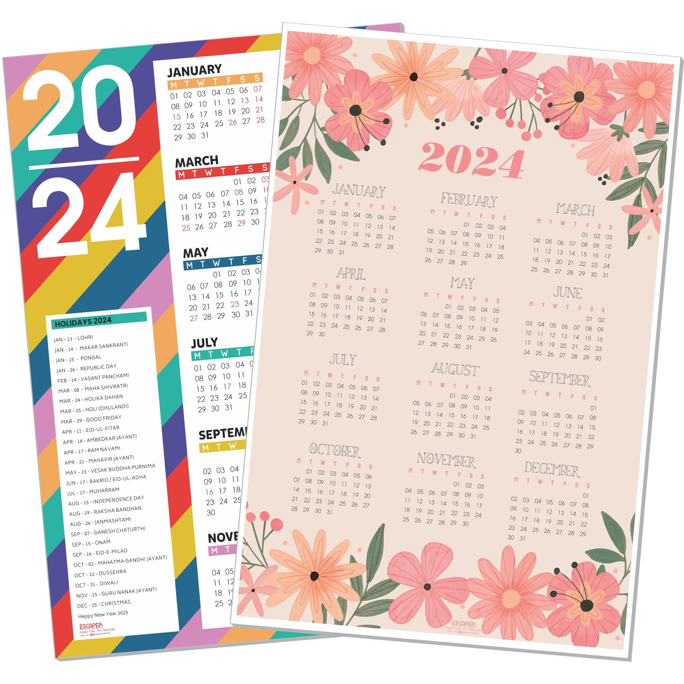 ESCAPER Motivational Wall Calendar 2024 Hanging Large