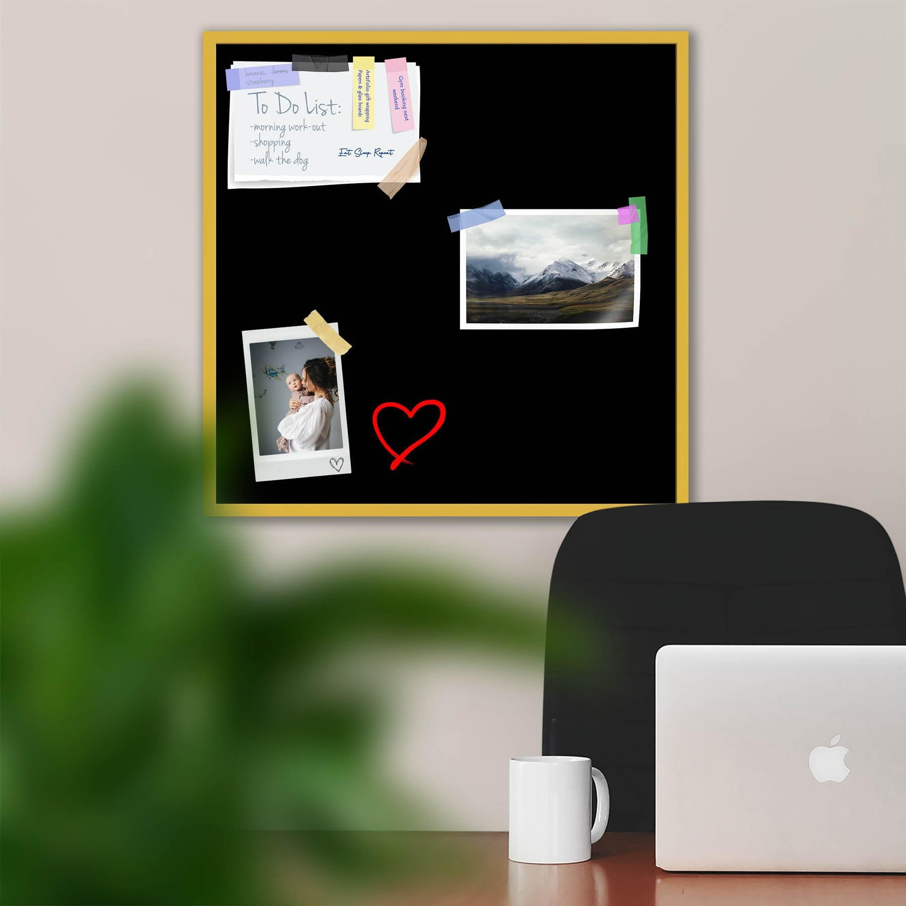 ArtzFolio Greys Family Black Colour | Framed Magnetic Dry Erase White Board | Includes Sticky Notes, Magnet Buttons & Markers | Golden Frame | 16 x 16 inch (41 x 41 cms)